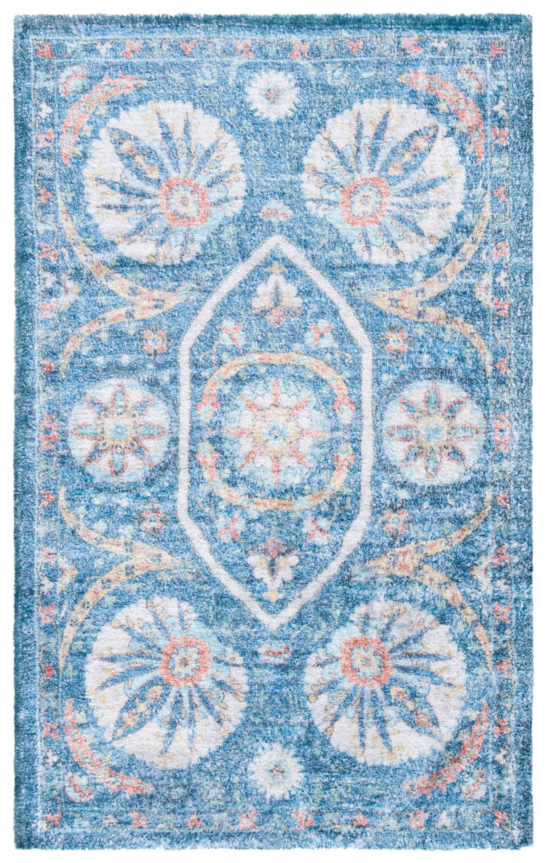 Handmade Saffron Blue & Cream Flatweave Wool-Cotton Blend Rug - 3' x 5'