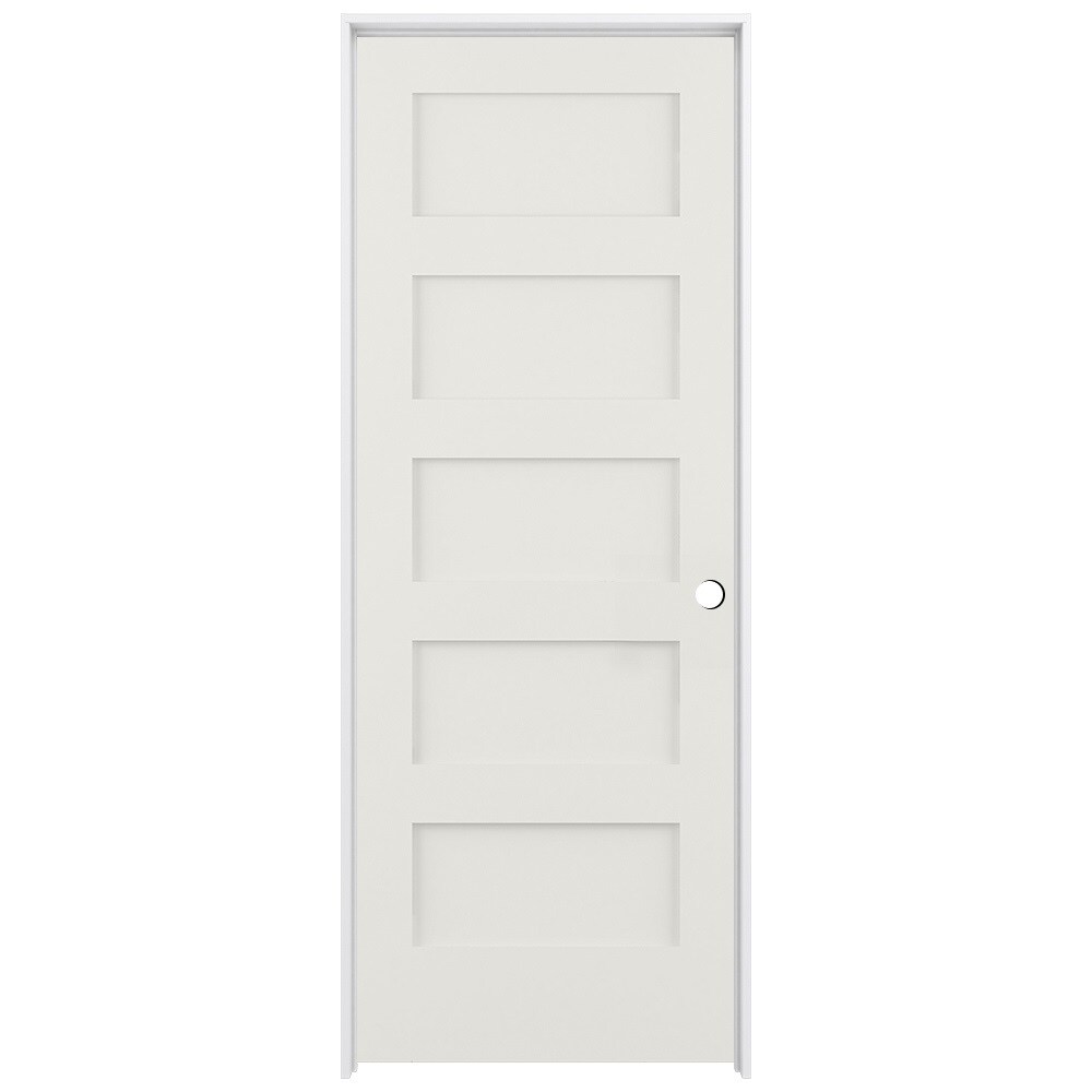 RELIABILT Shaker 32-in x 80-in Snow Storm 5-panel Equal Solid Core Prefinished Pine Mdf Left Hand Inswing Single Prehung Interior Door in White -  LO1369744