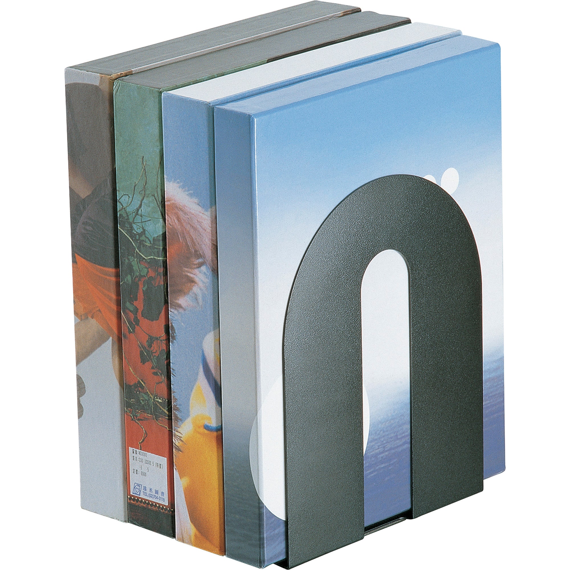 Enamel-Coated Steel Heavy-Duty Bookends with Non-Slip Base, Black