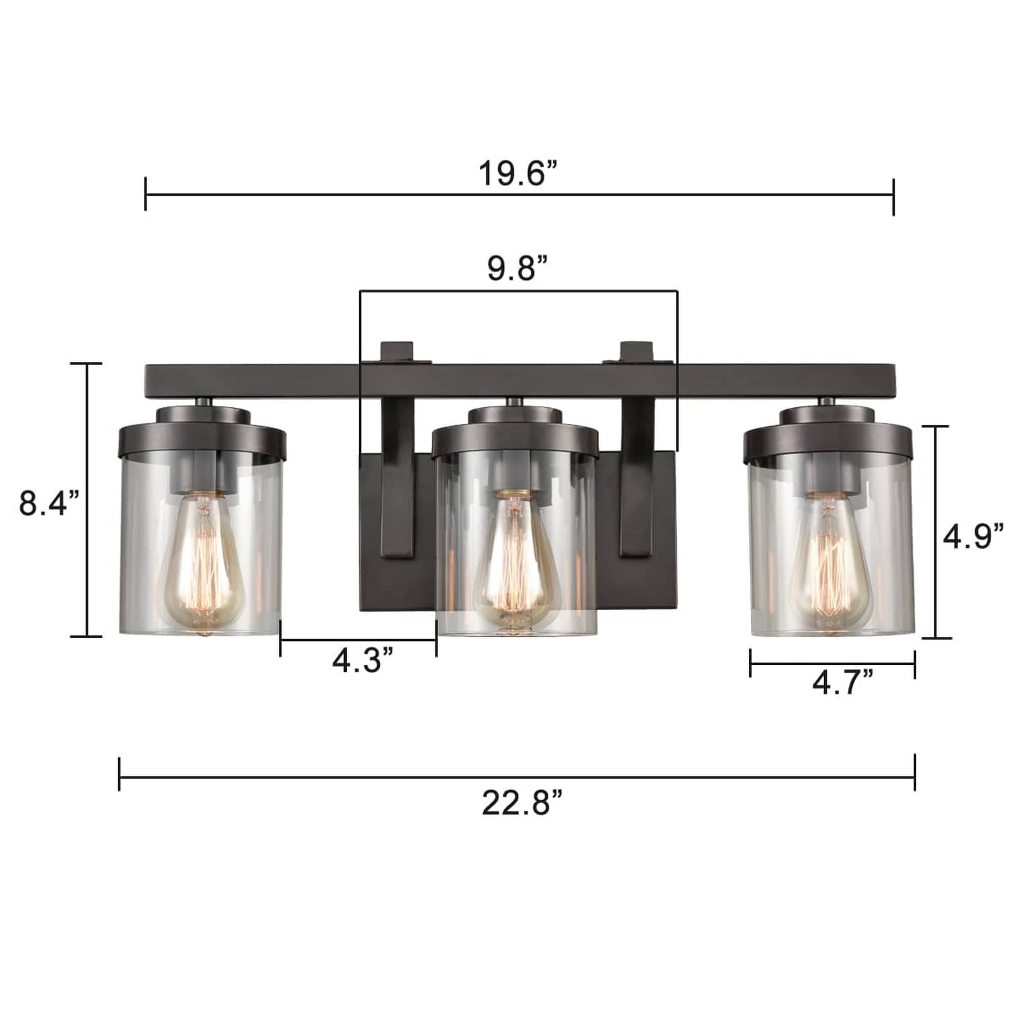 Claxy Glass Light 22.8-in 3-Light Oil Rubbed Bronze Led, Industrial ...