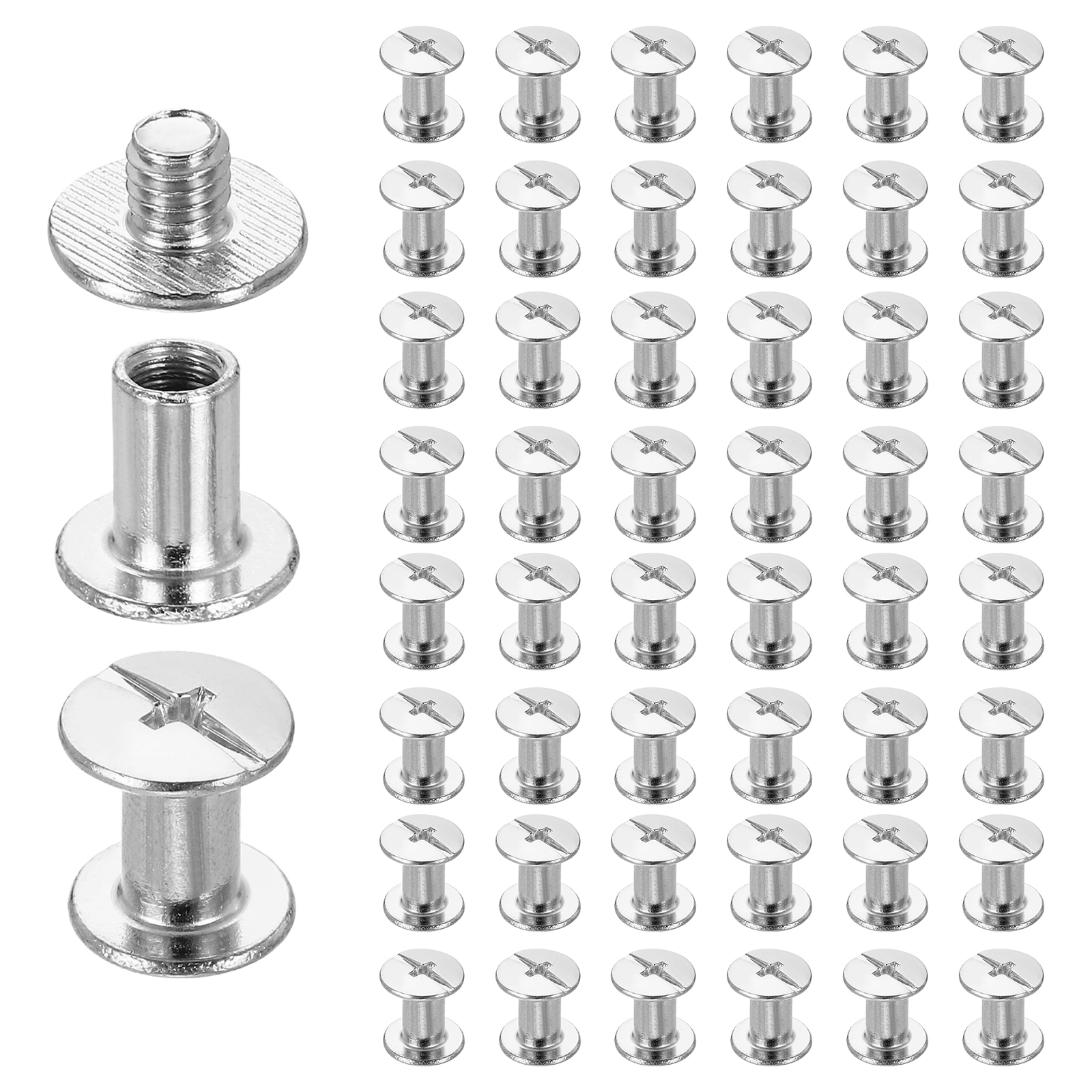 Harfington 50set Chicago Screw M4 x 9mm 11mm Length Metal Phillips Nail Rivet Stud Screw Bolts Rivets Binding Post Screw for DIY Leather Belt Bag Craft Bookbinding White #S26091003UX4640