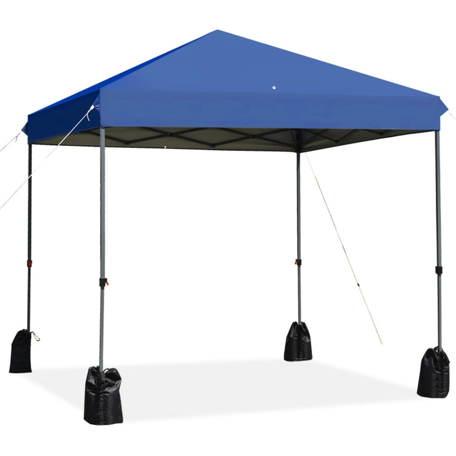 SUGIFT 8-ft x 8-ft Blue Pop Up Canopy Tent with Wheeled Roller Bag - 64-sq ft Outdoor Family Shade with 3 Adjustable Heights and Sandbag Anchors
