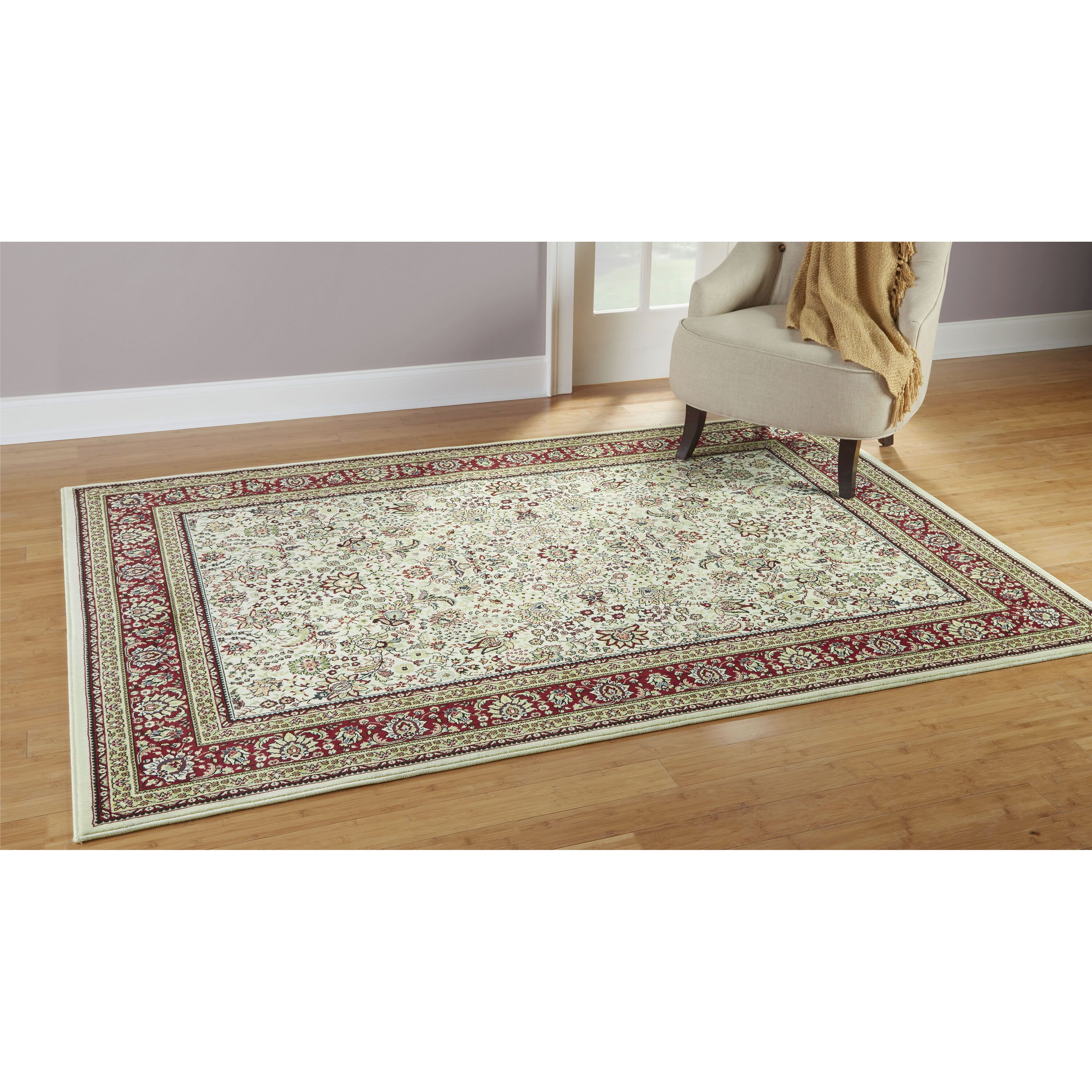 Floral Border Rug - Green 30 x 20