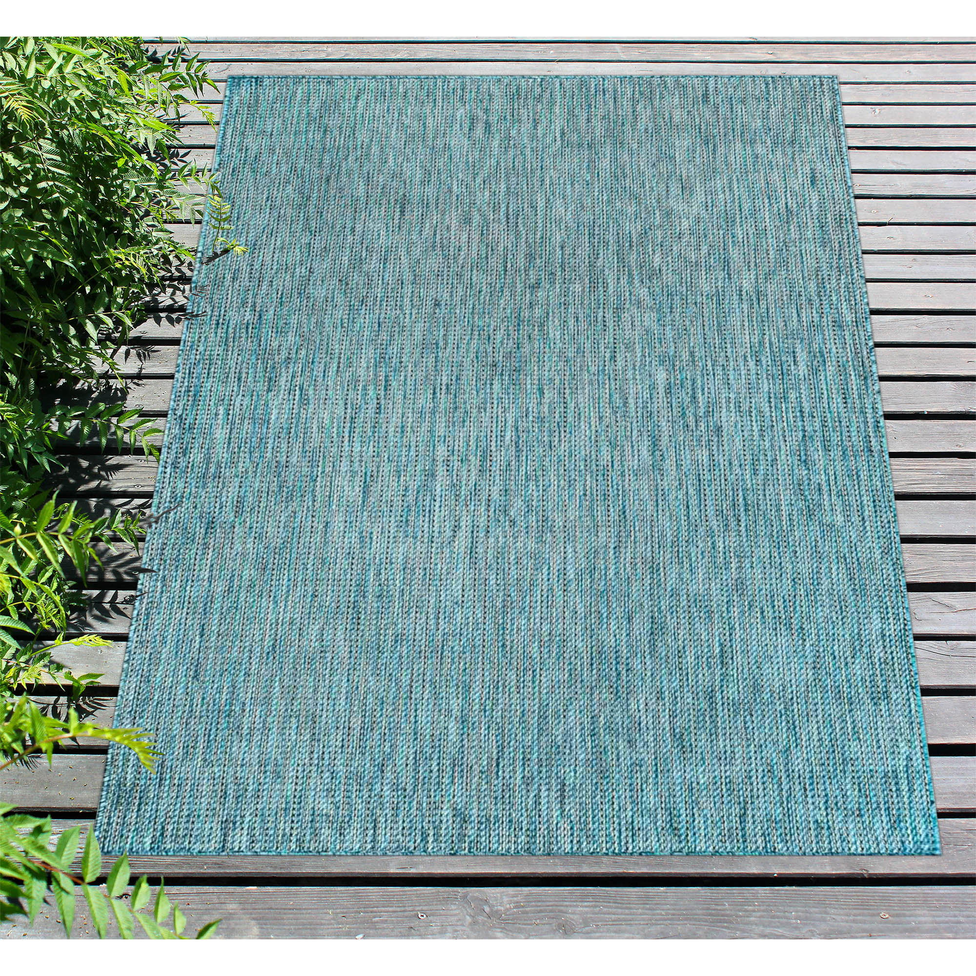 Liora Manne CRE45842204 Carmel 3 x 5 (ft) Loomed Polyester/Polypropylene Aqua Rectangular Indoor/Outdoor Solid Area rug