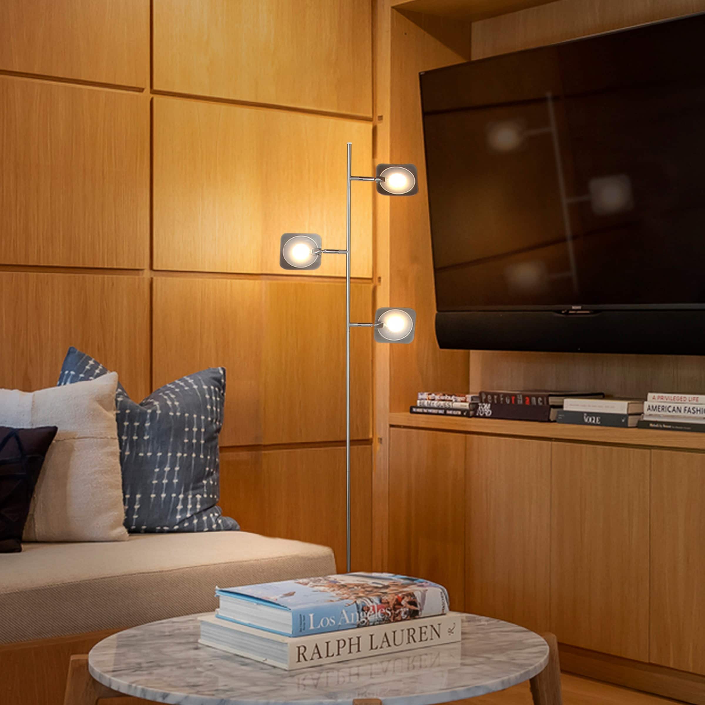 White Adjustable Multi-Head LED Floor Lamp with 3-Way Switch