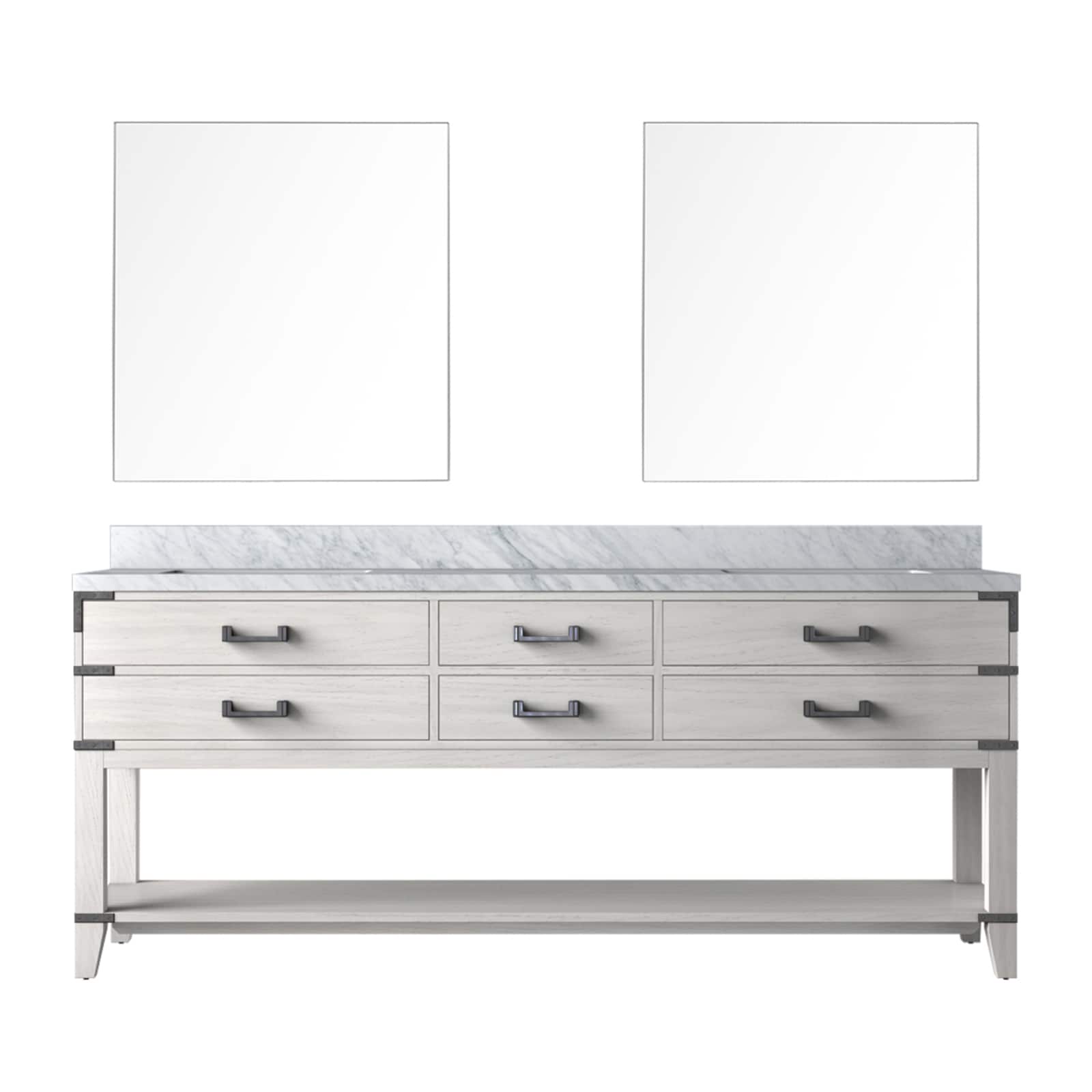 Lexora LVGR80DM110 Greenberg 80-in White Oak Undermount Double Sink Bathroom Vanity with White Carrara Marble Top (Mirror Included)
