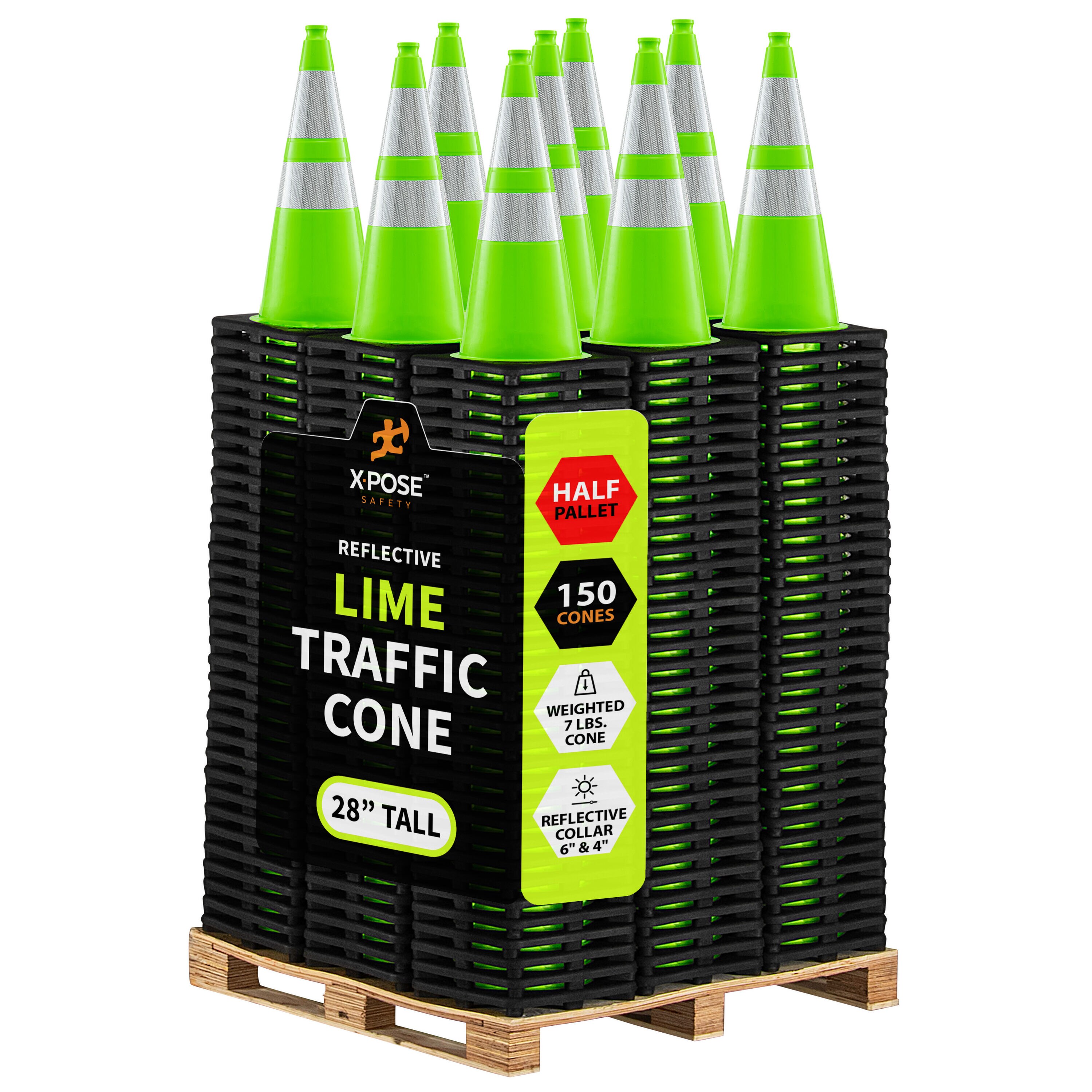 XPOSE SAFETY LTC28-64-HP150-X 150 -Pack 88-in Green Traffic safety cone
