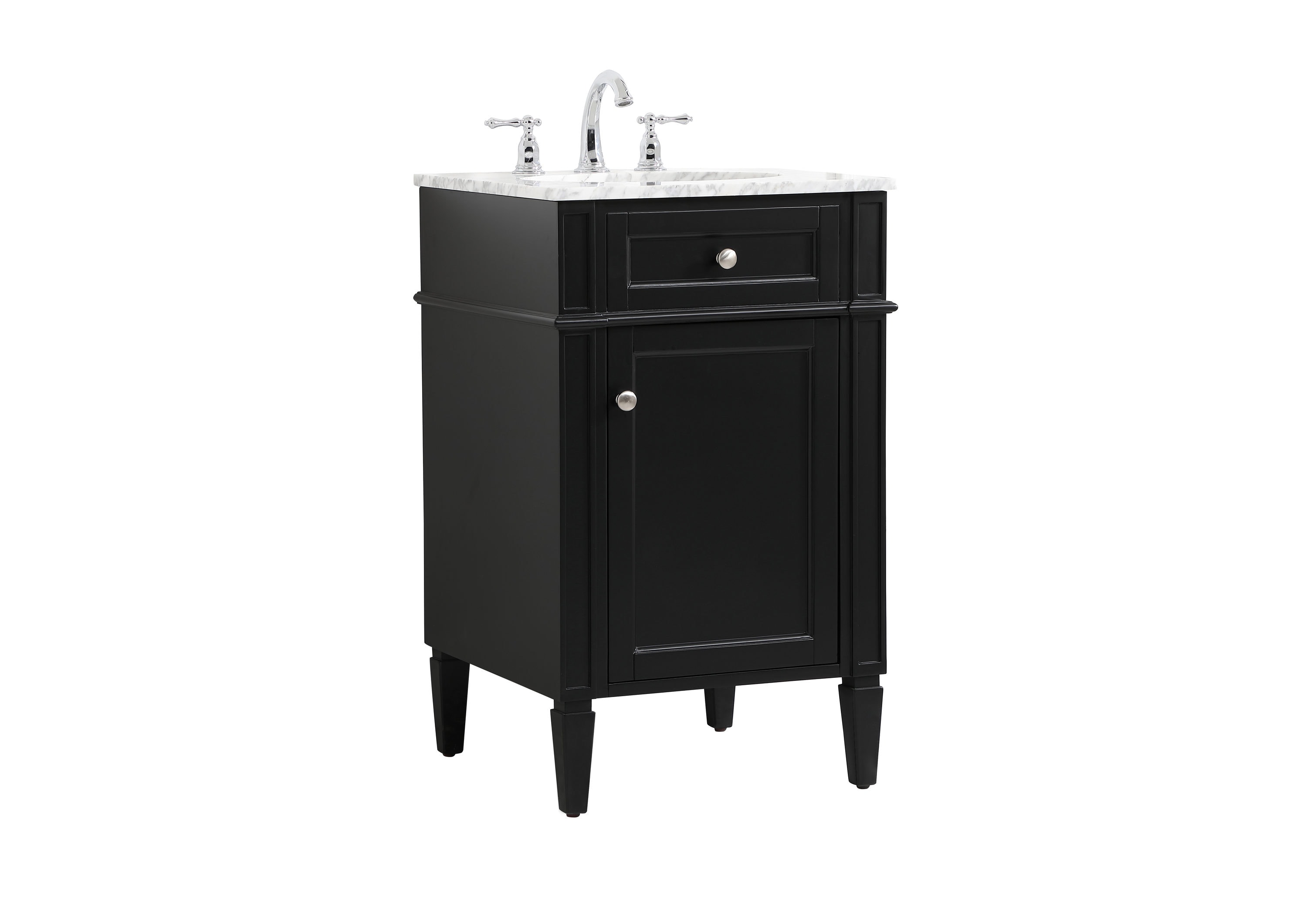 Black Marble Top Single Sink Vanity with Porcelain Basin