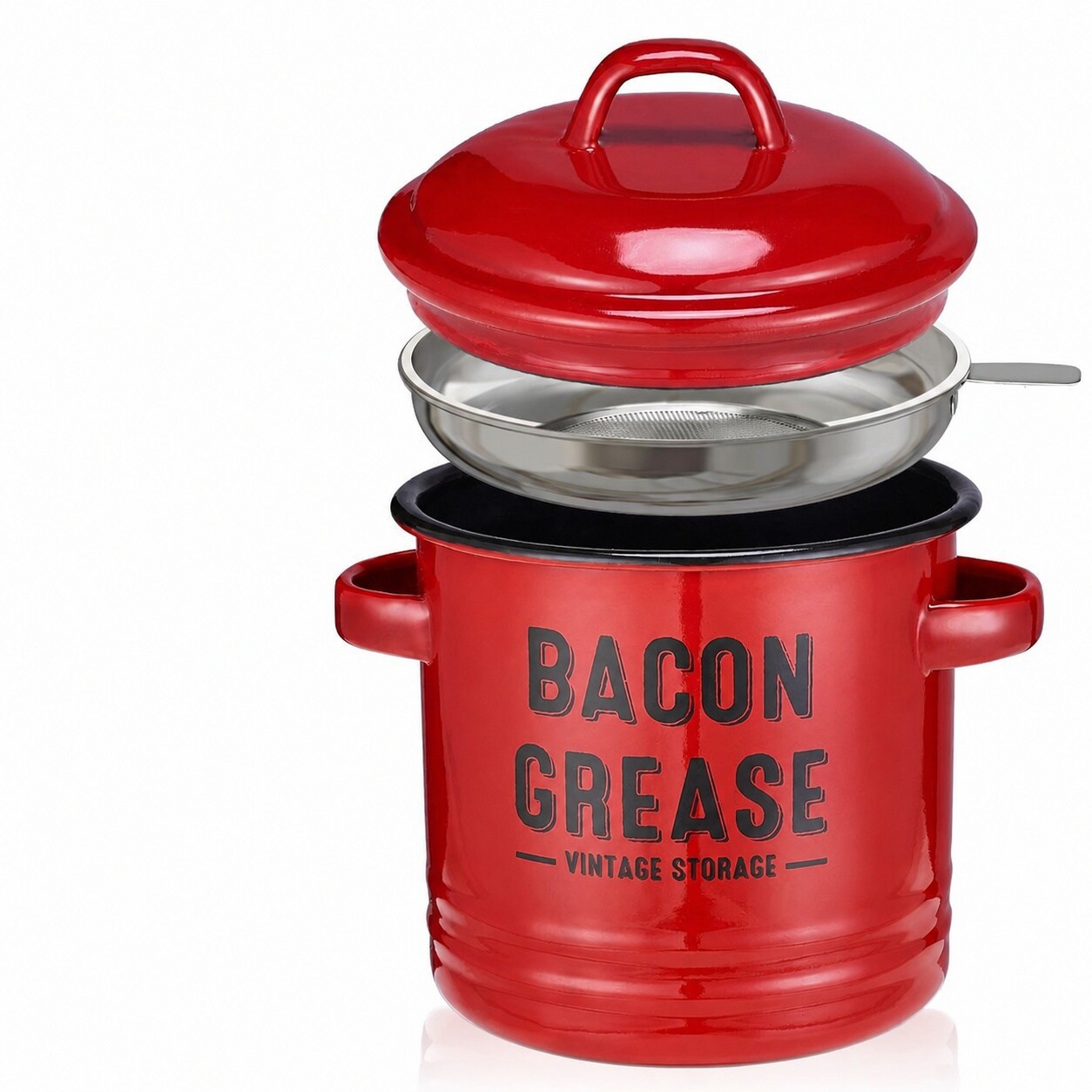 Aoibox  Bacon Grease Container With Strainer Large 46OZ Red Kitchen Oil Storage Can Food Saver Bin With Lid Oil Pans
