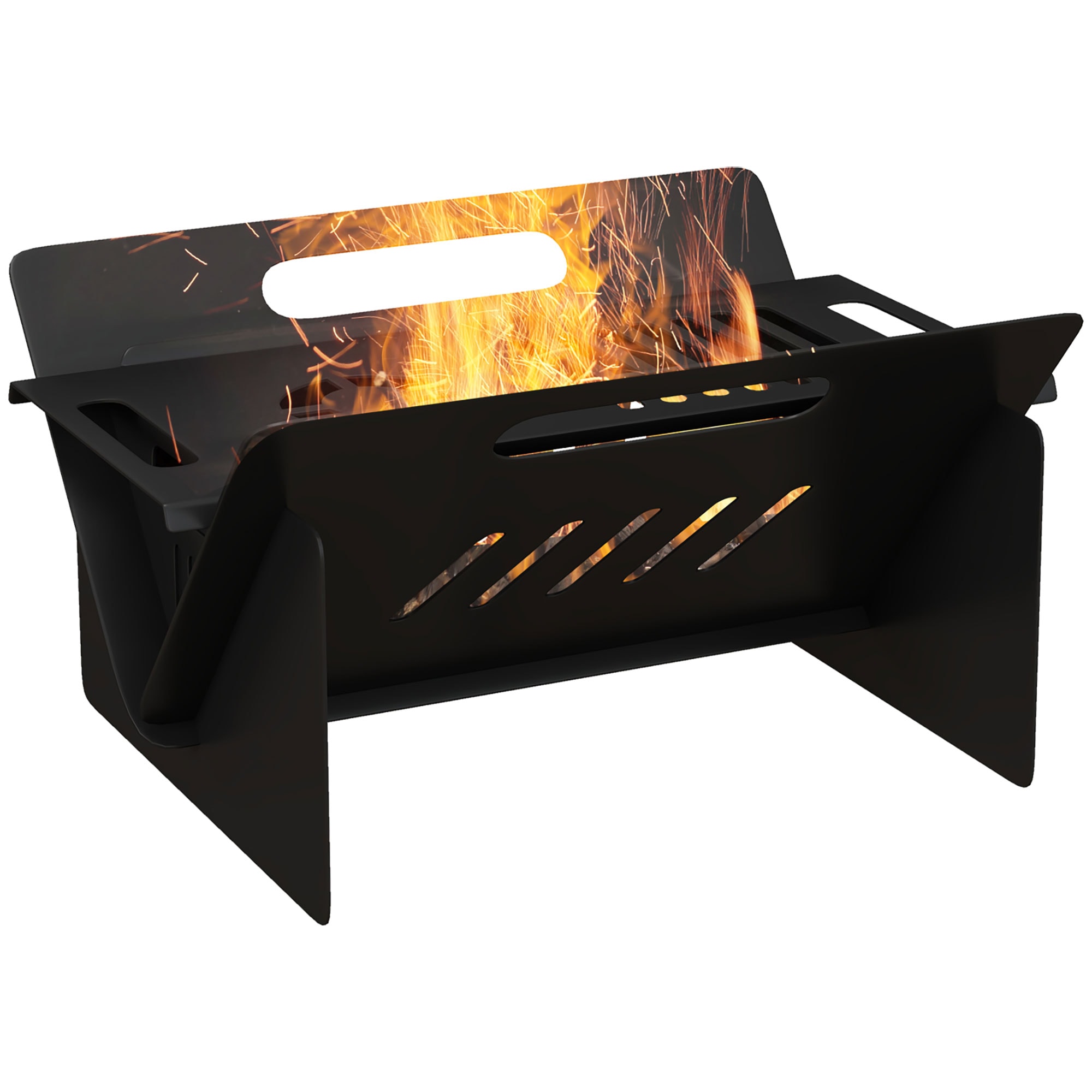 LOVMOR SF-H-W2225P174299 3-In-1 Portable Fire Pit Stove Coffee Table Wood Burning Firepit with Carrying Bag and Quick Assembly Black