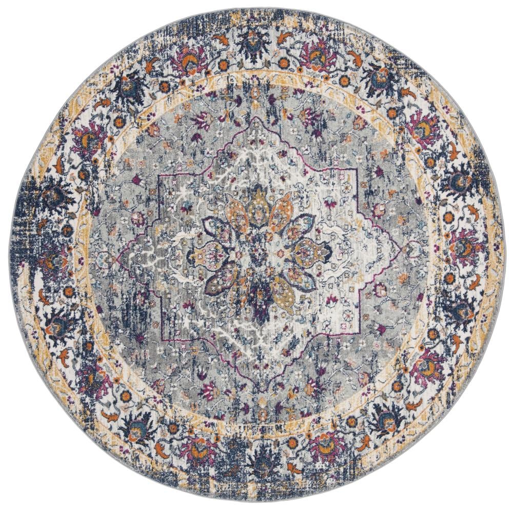 Safavieh EVK288N-7R Evoke Byron 7 x 7 (ft) Loomed Synthetic Gray/Navy Round Indoor Distressed/Overdyed Vintage Area rug