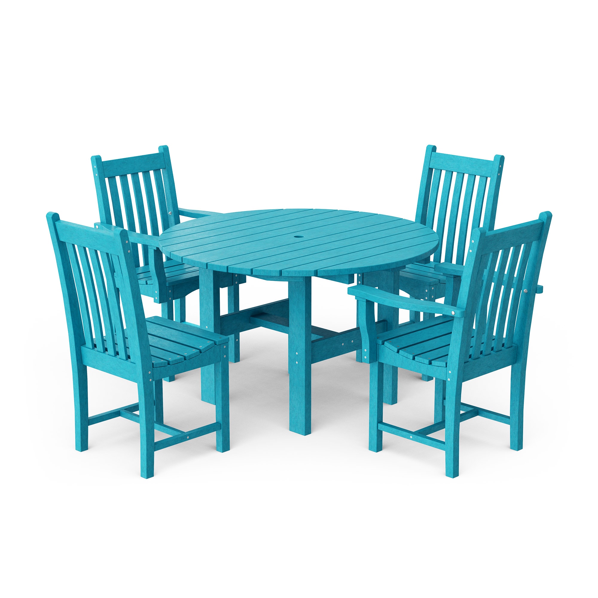 Wildridge LCC-283-AB Classic 46" Round 5 -Piece Aruba Blue Patio Dining Set Plastic Round Table with 4 Stationary Chairs