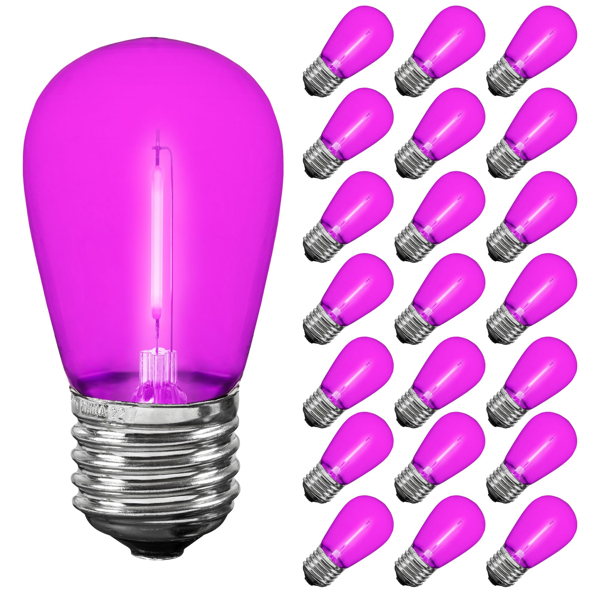 Novelty Lights 5PK-LED-S14-FB1W-PI 5 Pack S14 String Light Replacement Bulbs LED Edison Shatterproof Plastic E26 Base 30000 Hour Lifespan Pink