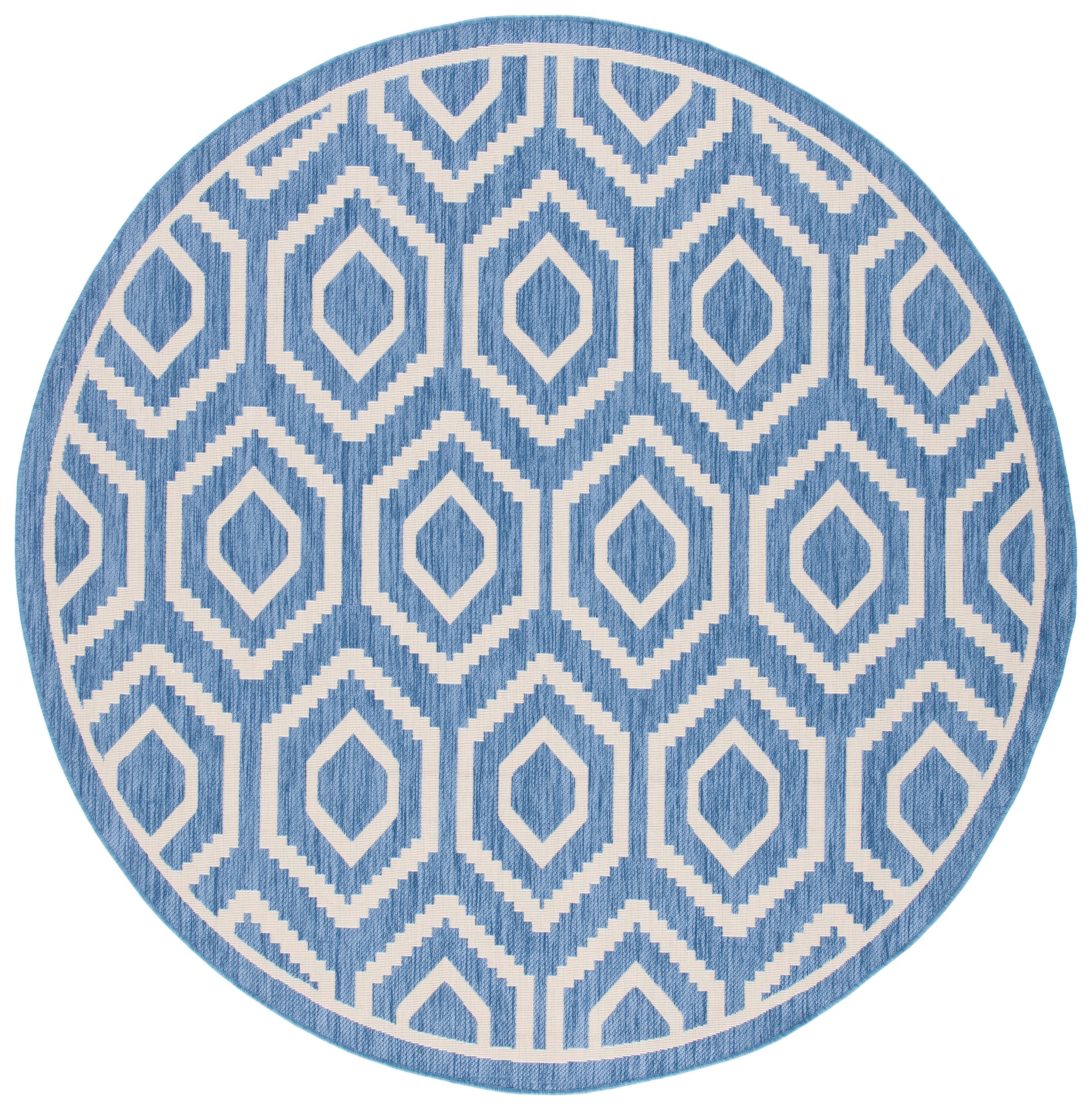 Safavieh CY6902-243-8R Courtyard Massy 8 x 8 (ft) Loomed Polypropylene Blue/Beige Round Indoor/Outdoor Geometric Area rug