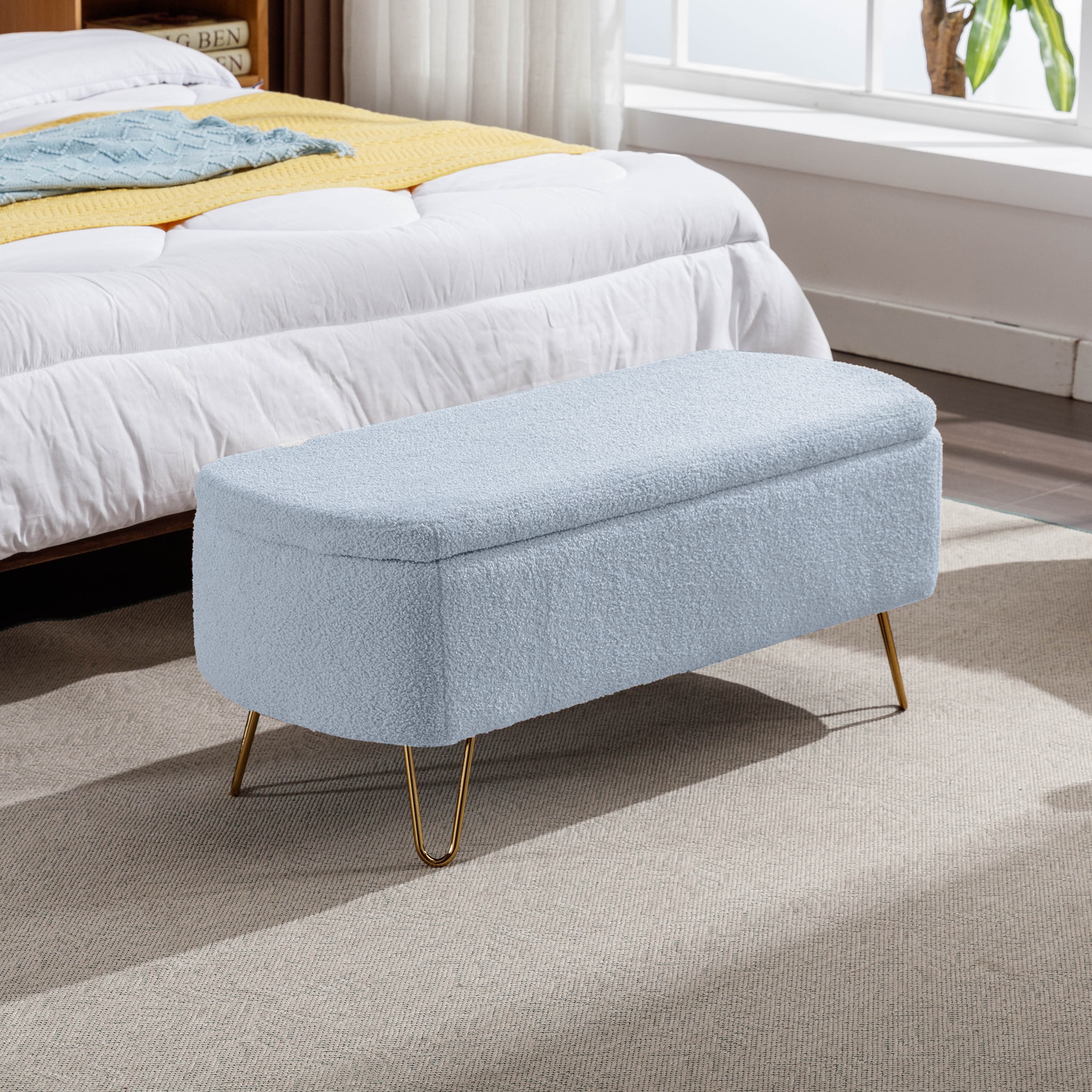 Lycvki EBB-12 Casual Blue Storage Bench with Storage 39.37-in x 9-in x 15.50-in