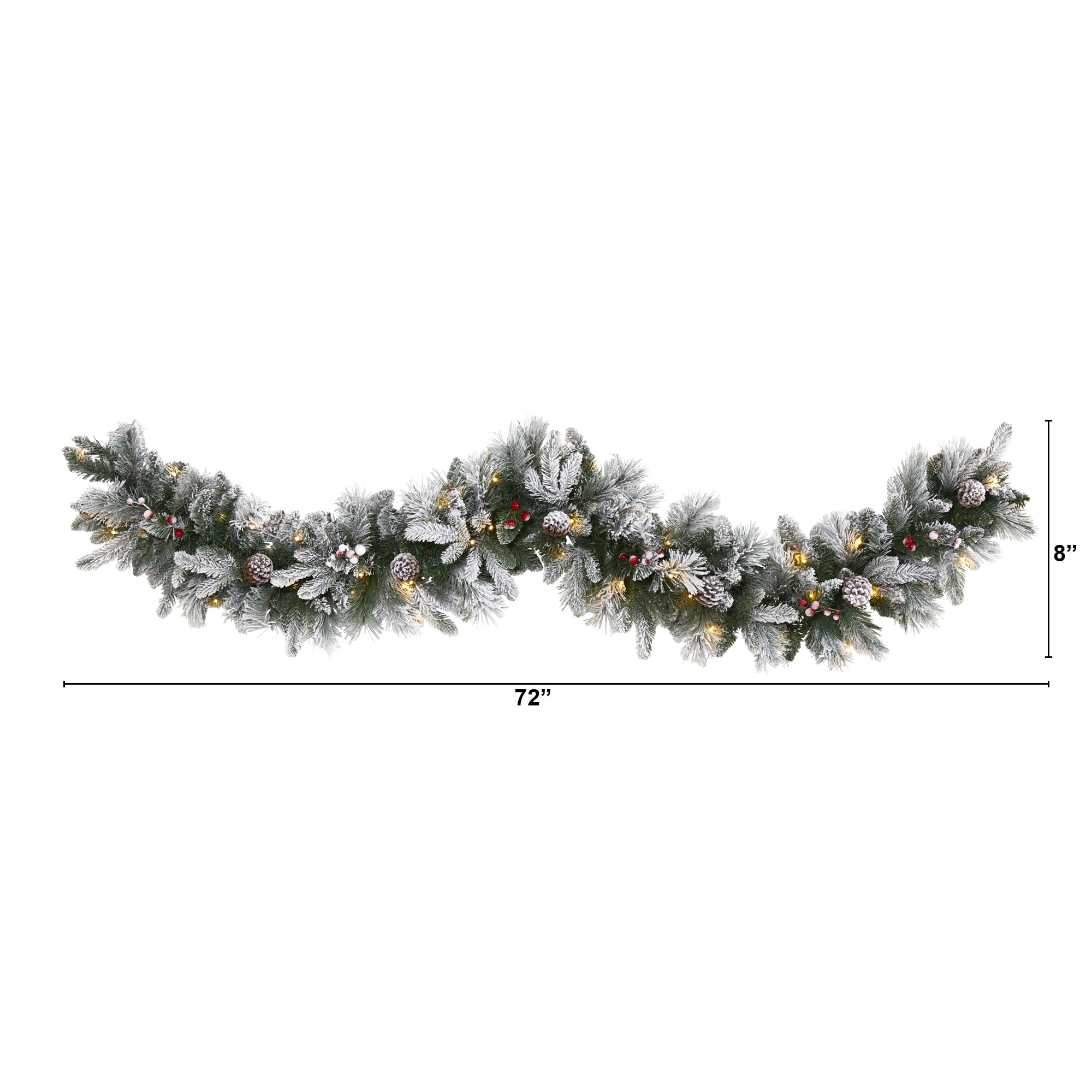 6ft Flocked Pine Artificial Christmas Garland with LED Lights and Pine Cones