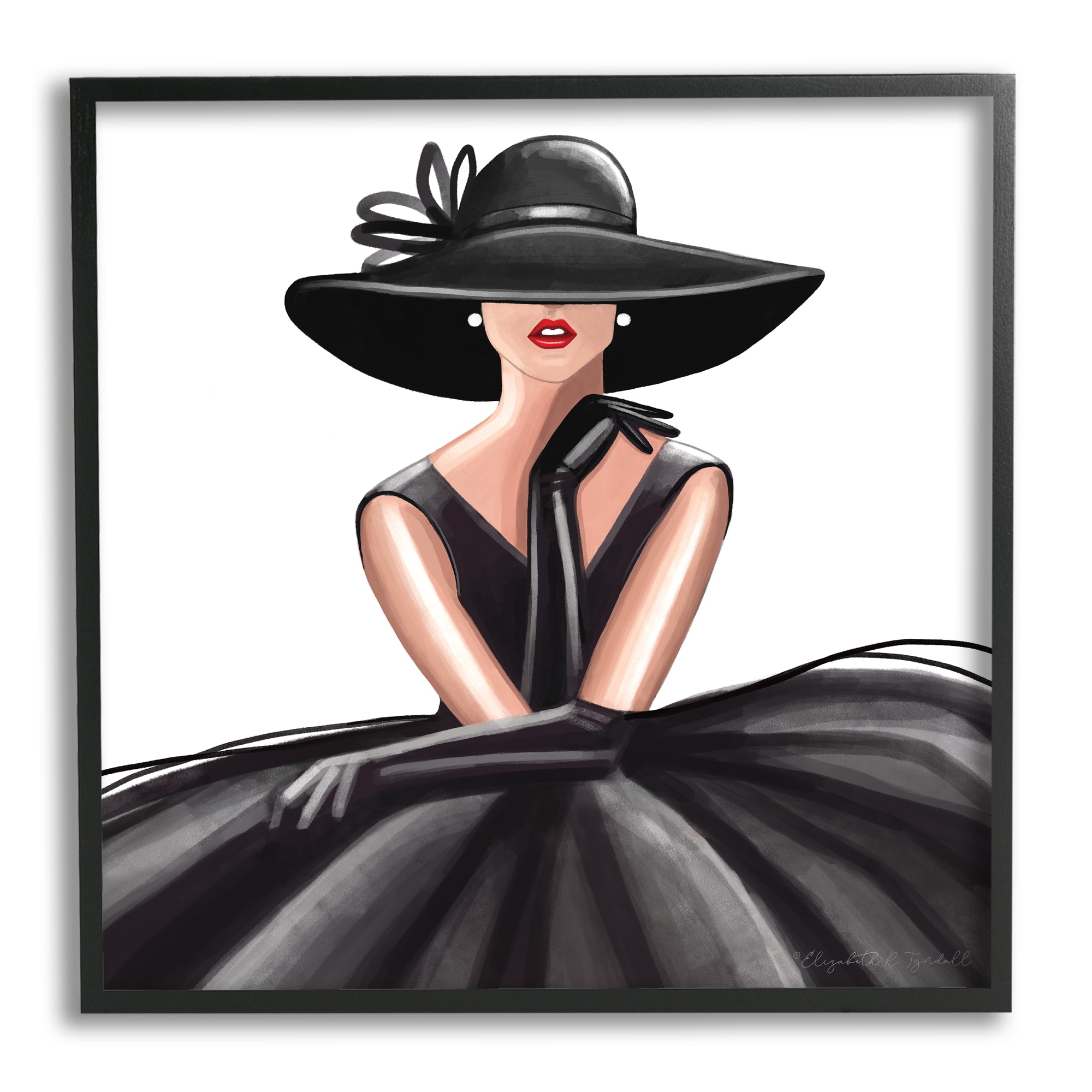 Stupell High End Fashion Glam Pose Luxurious Black Dress Framed Wall Art - 24 x 24