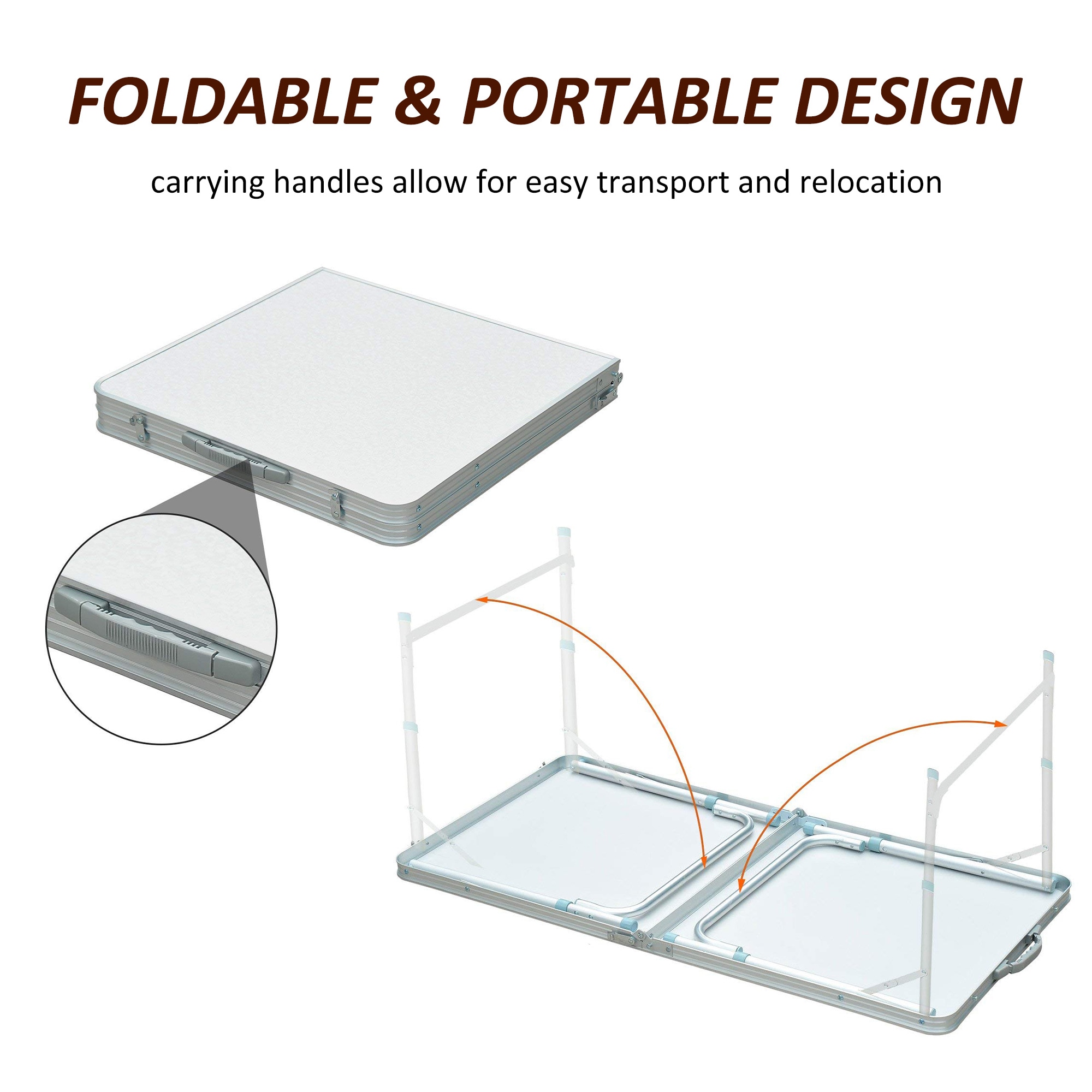 Outsunny Silver Aluminum Folding Camping Table with Carry Handle