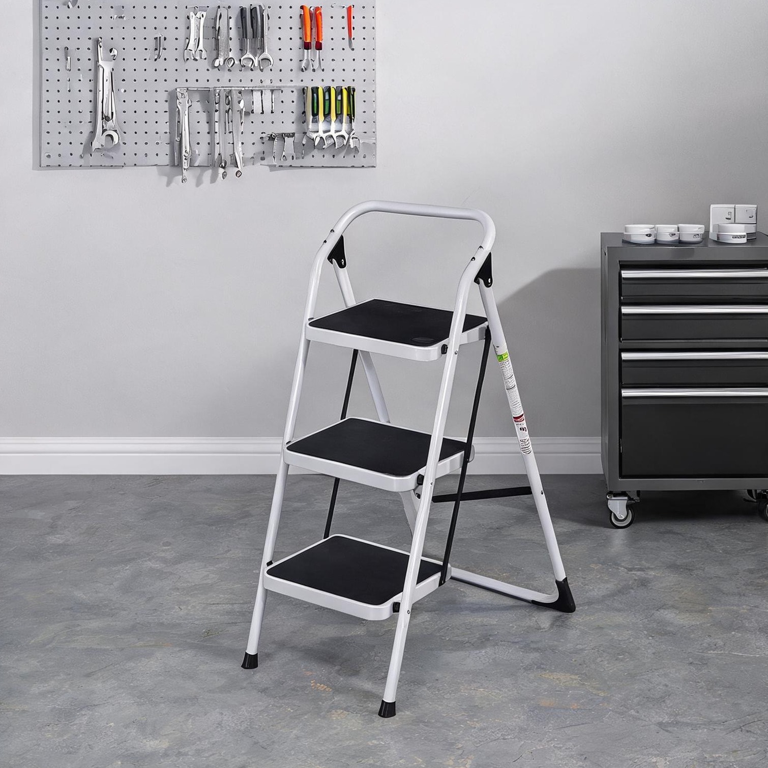 Watnature - Ladder with Jet black pairing White Iron with 26 x 18.3 x 38.2 and combining folds flat