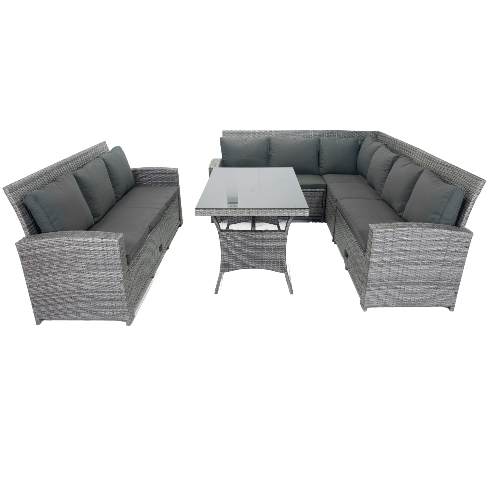 JIMSMAISON BOELEPCS03GR 5 -Piece Rattan Patio Sofa Conversation Set with Gray Cushions
