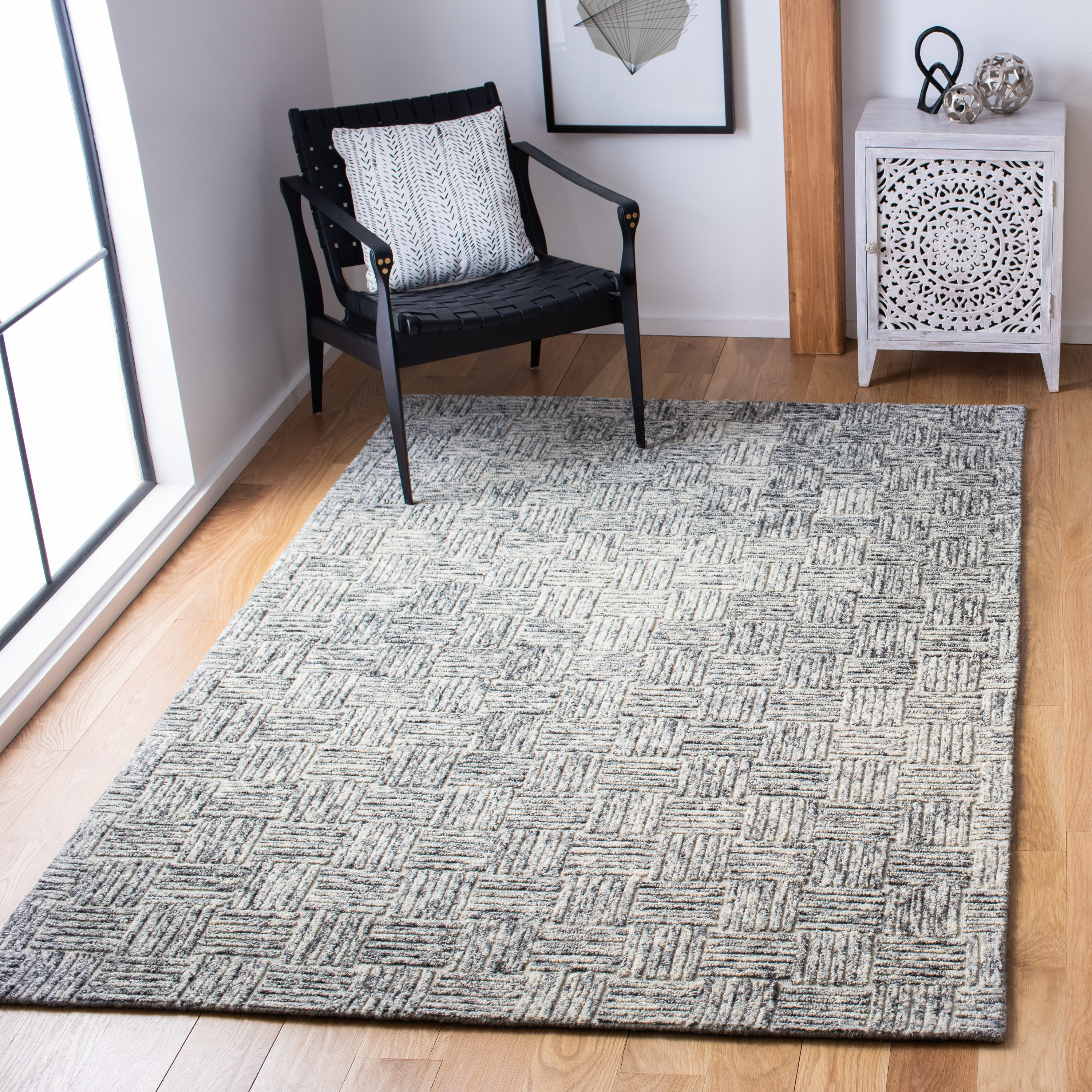 Gray Hand-Tufted Wool Rectangular Area Rug 5' x 8'