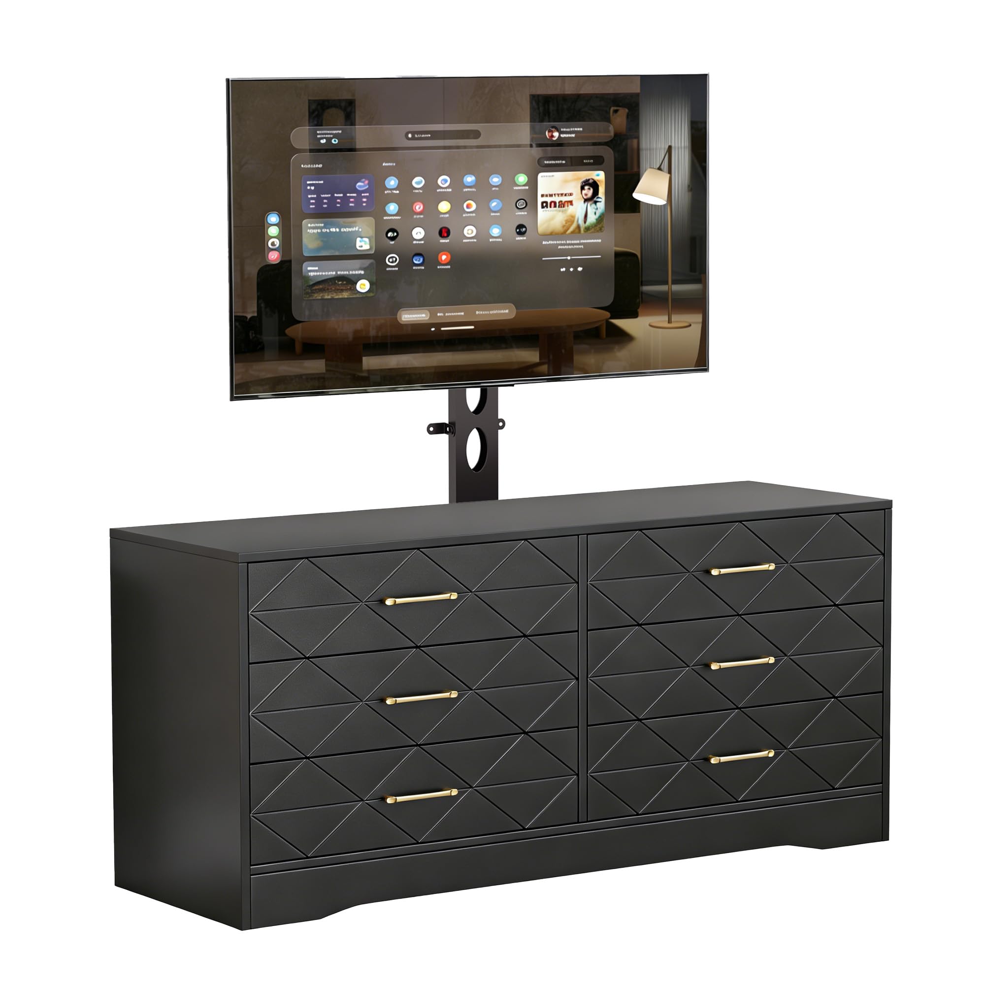 GarveeLife TV Stand with 6 Storage Drawers Black Entertainment Center with Adjustable TV Mount for 32 55 65 75 80 Inch TVs