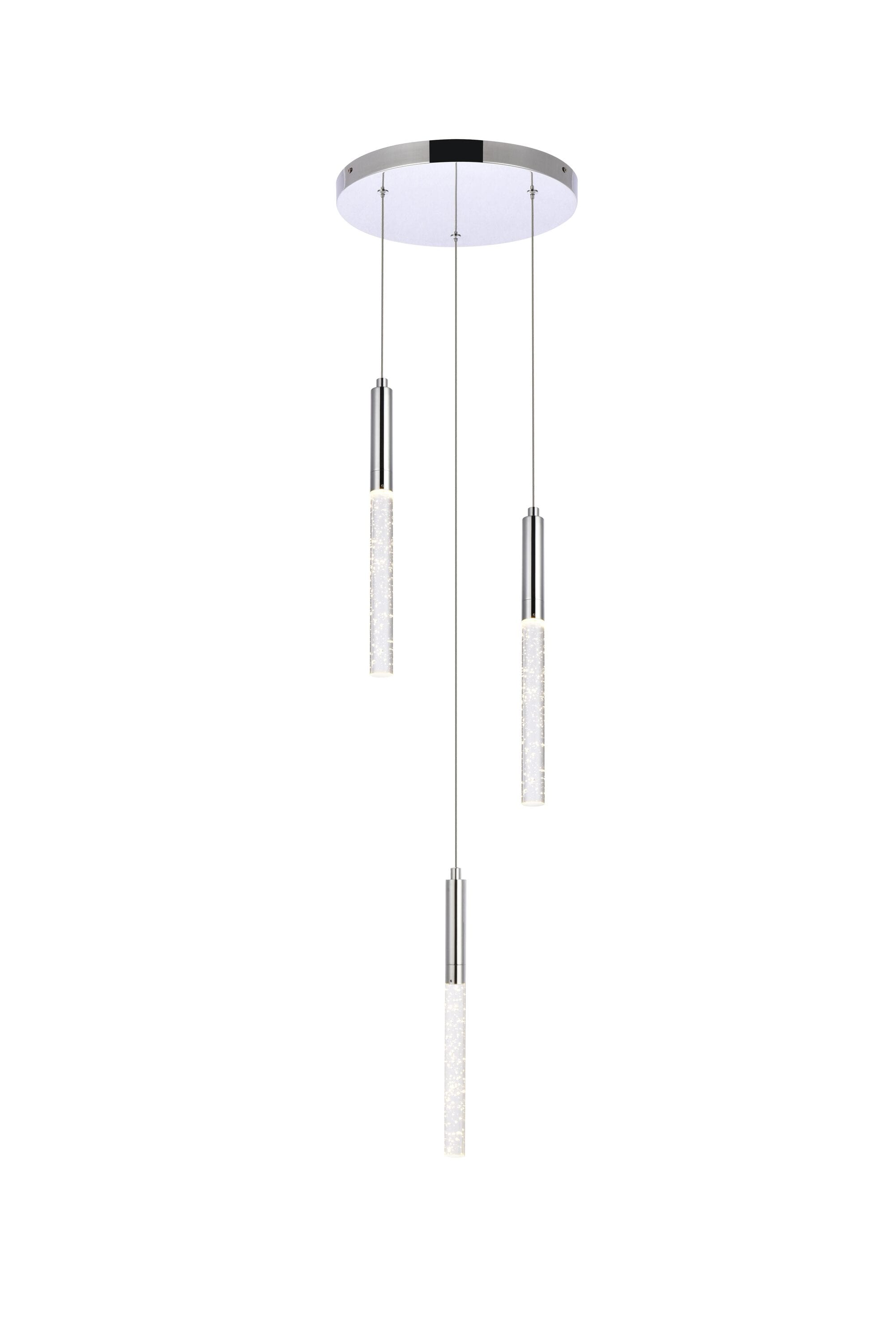 Elegant Decor HF15609D12C Home Furnishing 3 -Light Chrome Modern/contemporary Cylinder Integrated LED Small Hanging Pendant light