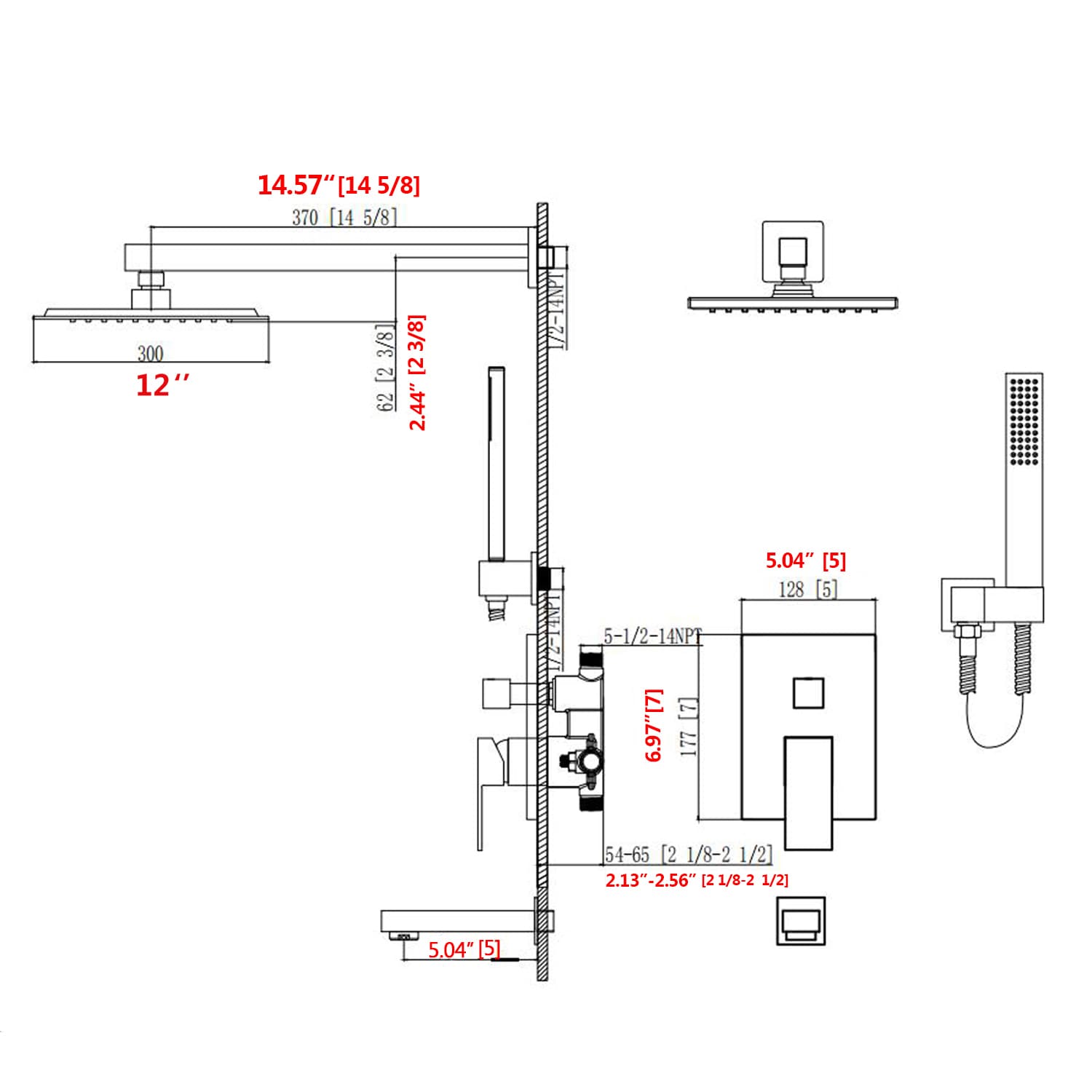 Flynama MSQY-8030B-2-MB Showerhead-Bar-Panels - View #9