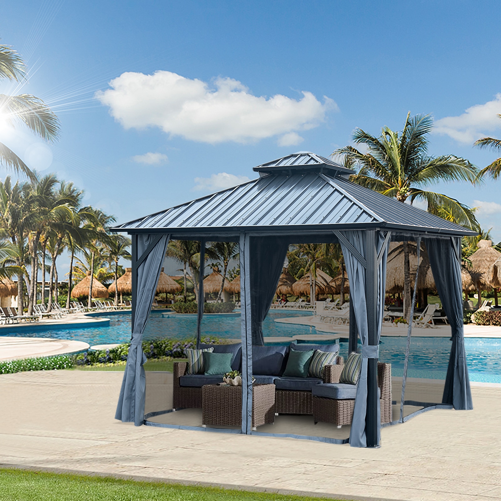 Xspracer ML-GA0016 10-ft x 10-ft Gray Square Hardtop Steel Roof (Screen Included)