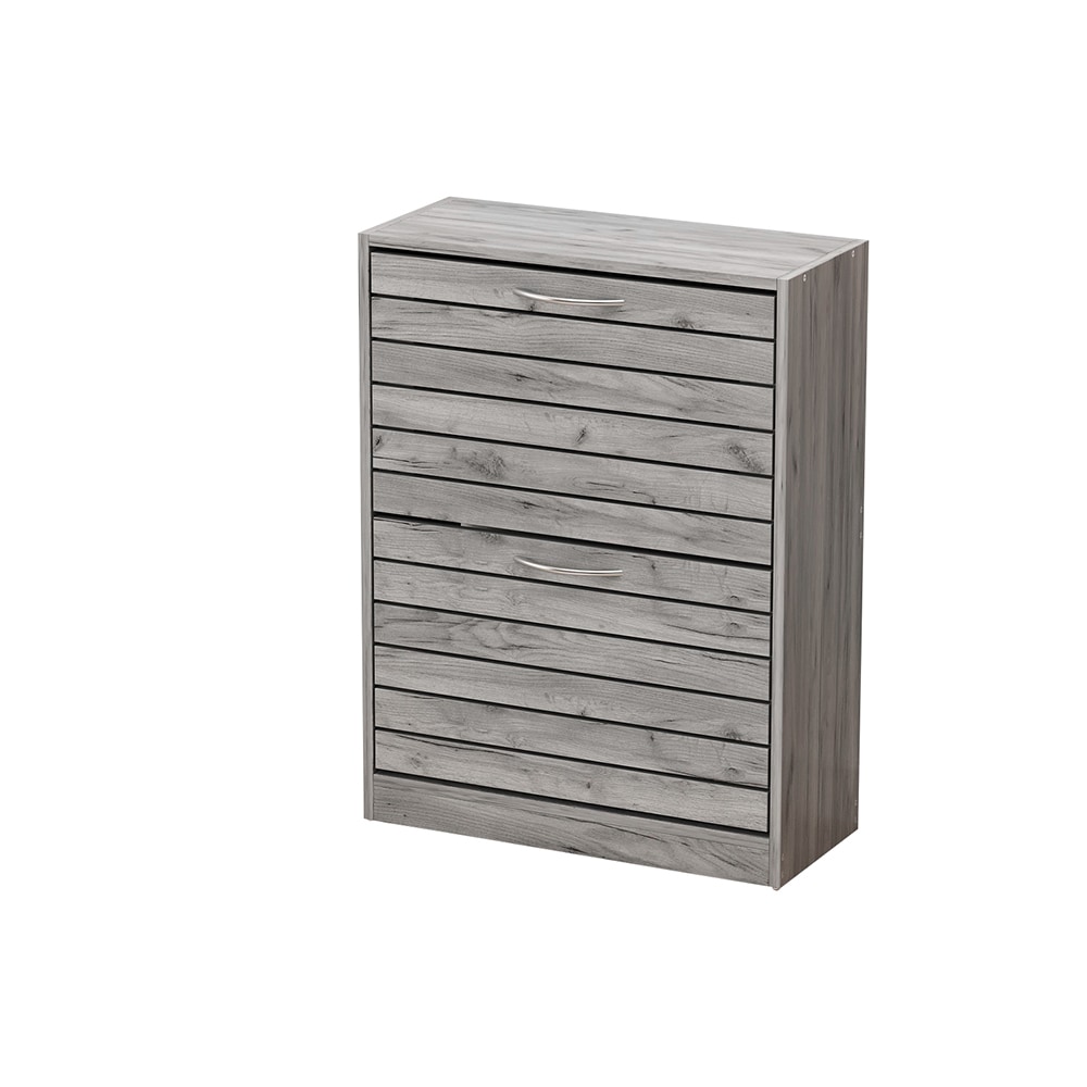  V-KF200191-02 Modern Shoe Storage Cabinet with 2 Flip Drawers Adjustable Shelves and Shutter Design Freestanding Shoe Storage Organizer 22.4''L x 9.4''W x 29.5''H Gray