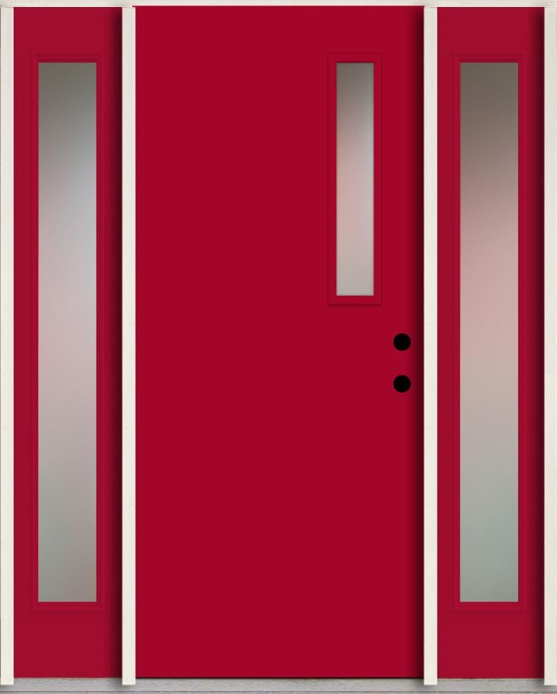 RELIABILT LO1063546 Spotlights 60-in x 80-in x 4-5/8-in Fiberglass 1/4 lite Left-hand inswing Cut Ruby Paint Painted Prehung Front Door with Sidelights Insulating core