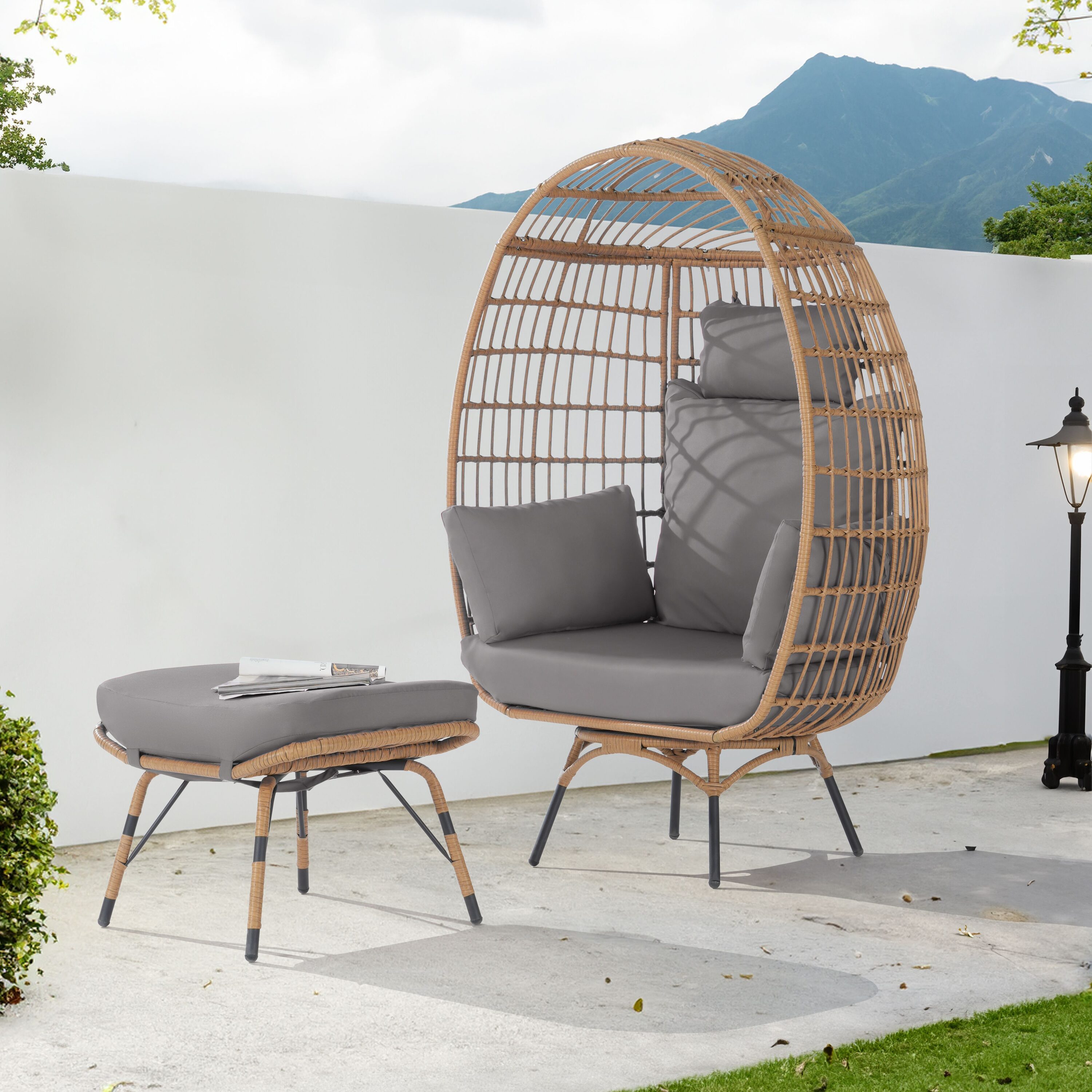 SANSTAR L-RJDC53LY-AD 2 -Piece Wicker Patio Conversation Set with Gray Cushions