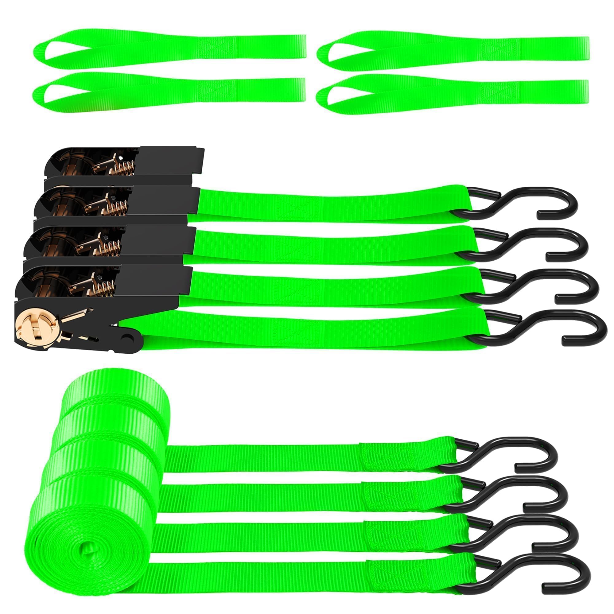 Etokfoks  4 Pack 15 ft Polyester Ratchet Straps Tie Down with S Hook High Visibility Weather Resistant for Truck Trailer