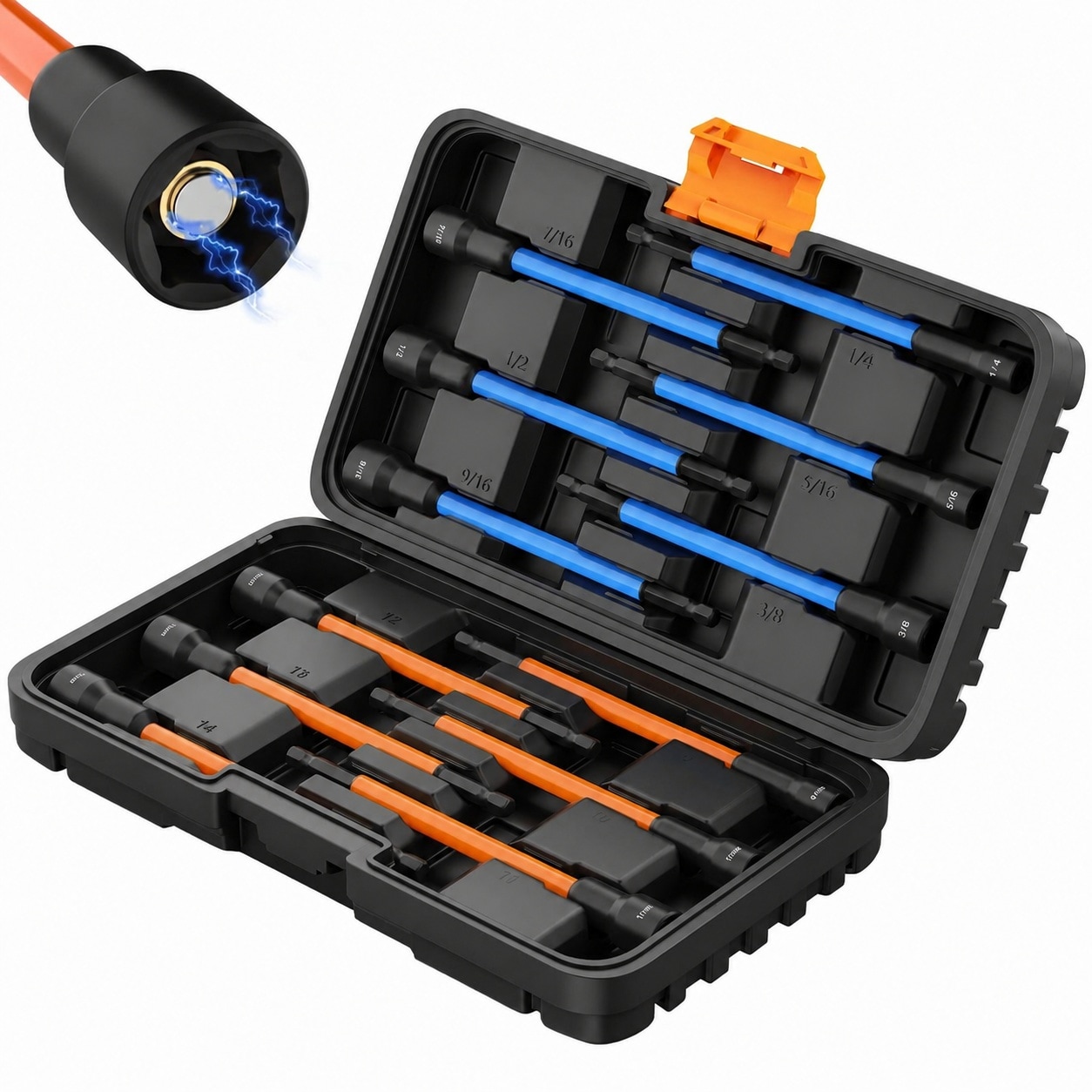 KIWDZFU 12 Piece Nut Driver Set Magnetic SAE Metric 1 quarter Hex Shank 6 Inch Extra Long Socket Set for Impact Drill with Sturdy Tool Box #LKI0803B125-1