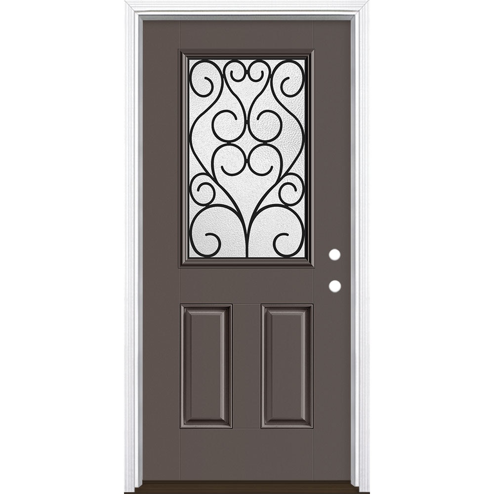 Masonite 3420877 Iron Springs 36-in x 80-in x 4-9/16-in Fiberglass Half lite Left-hand inswing Timber Gray Painted Prehung Front Door with Brickmould Insulating core