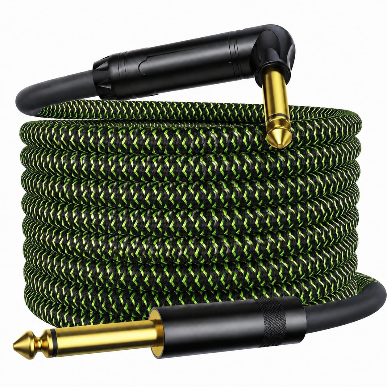 Aoibox  10 ft 18 AWG OFC Braided 1 4 Inch Instrument Guitar Cable with Gold Plated Right Angle Connector