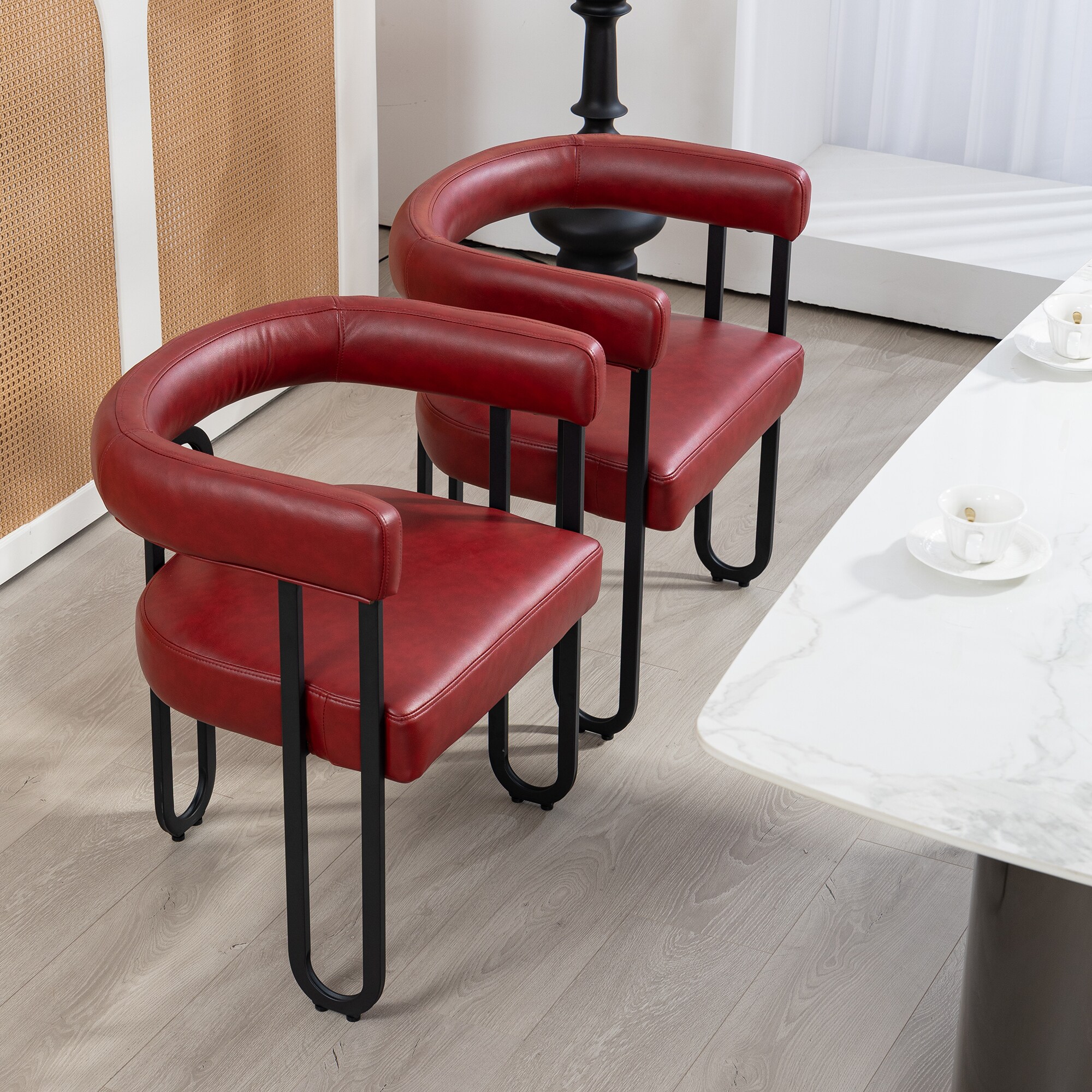 Damerin - 23.62-in W Modern Wine Red Faux leather Accent Armchair