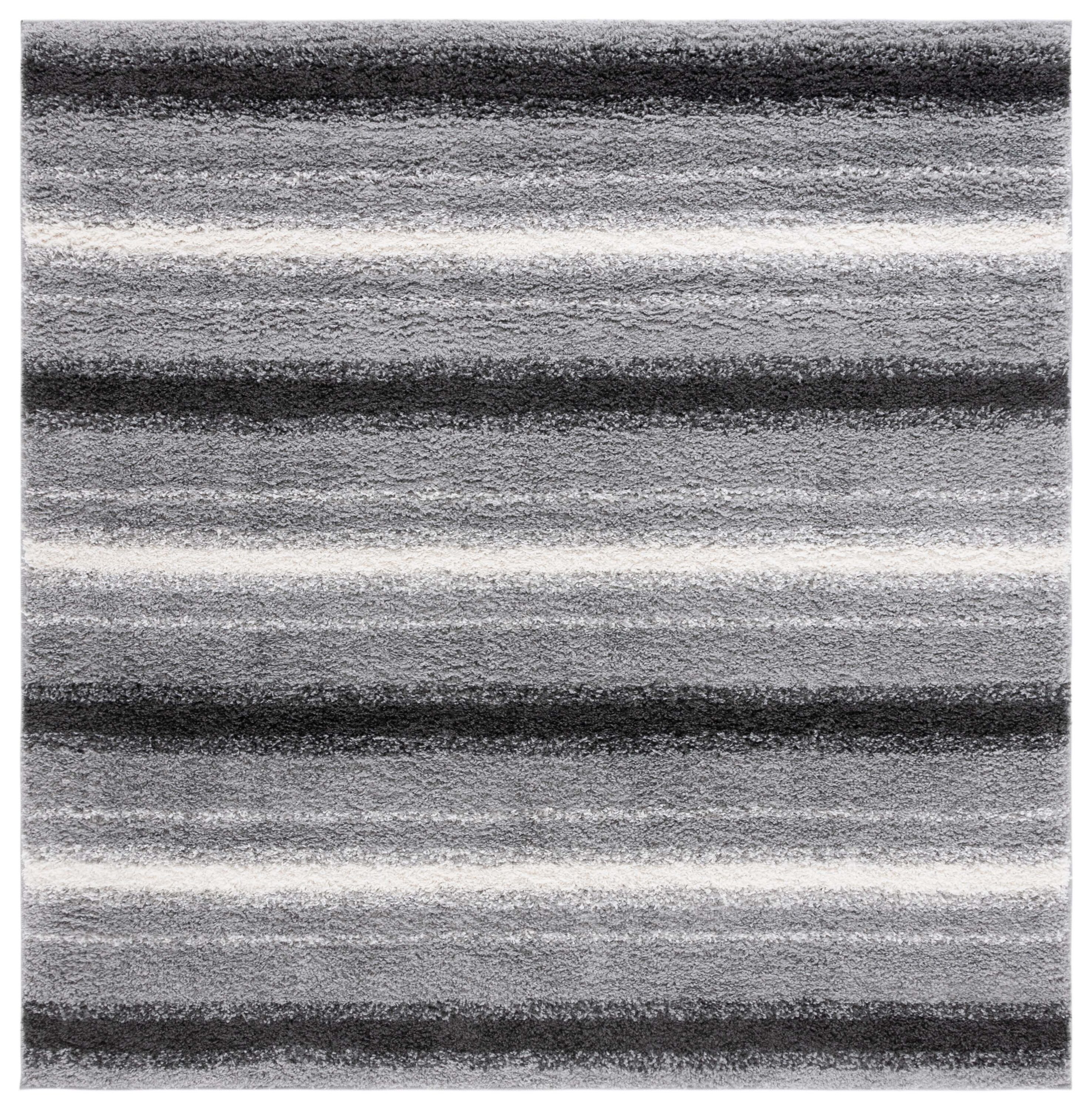 Safavieh BSP252F-7SQ 7 x 7 (ft) Loomed Polyester/Polypropylene Gray/Black Square Indoor Stripe Mid-Century Modern Area rug