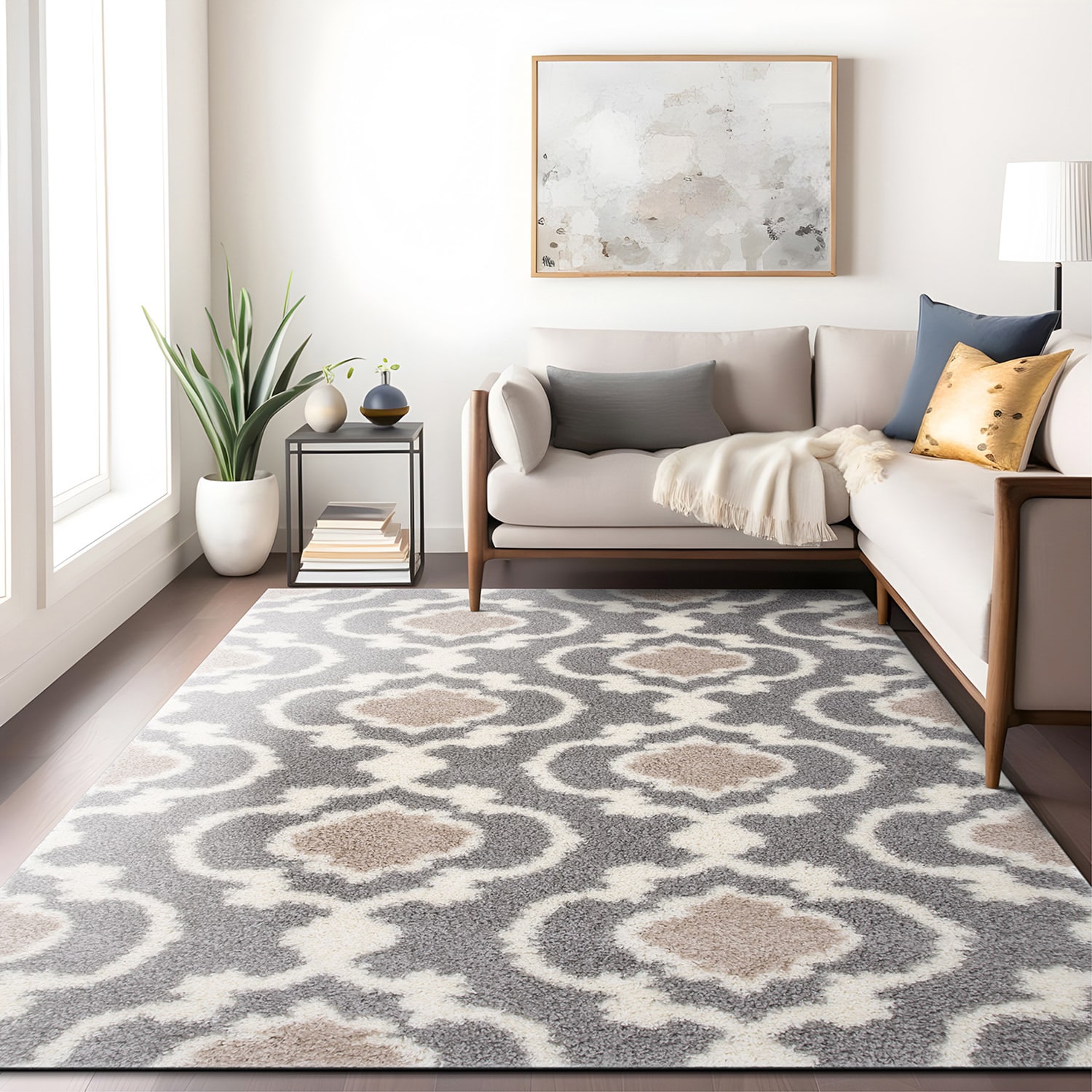 Elegant Gray Trellis 5' x 7' Shag Area Rug for Modern Comfort