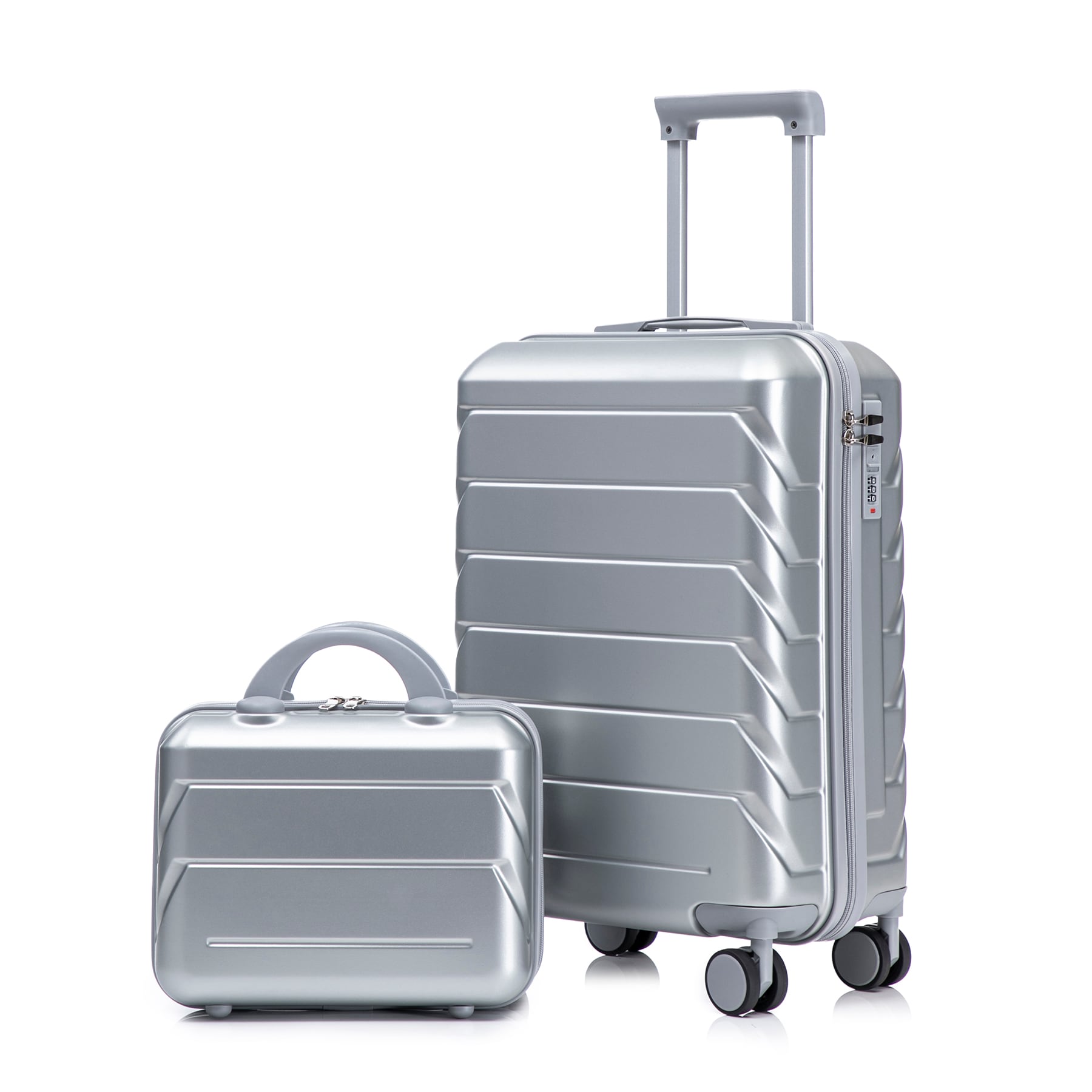 SINOFURN 2 -Bag Hardshell 14.4x9.1x22.2 Plastic Silver Spinner Suitcase set