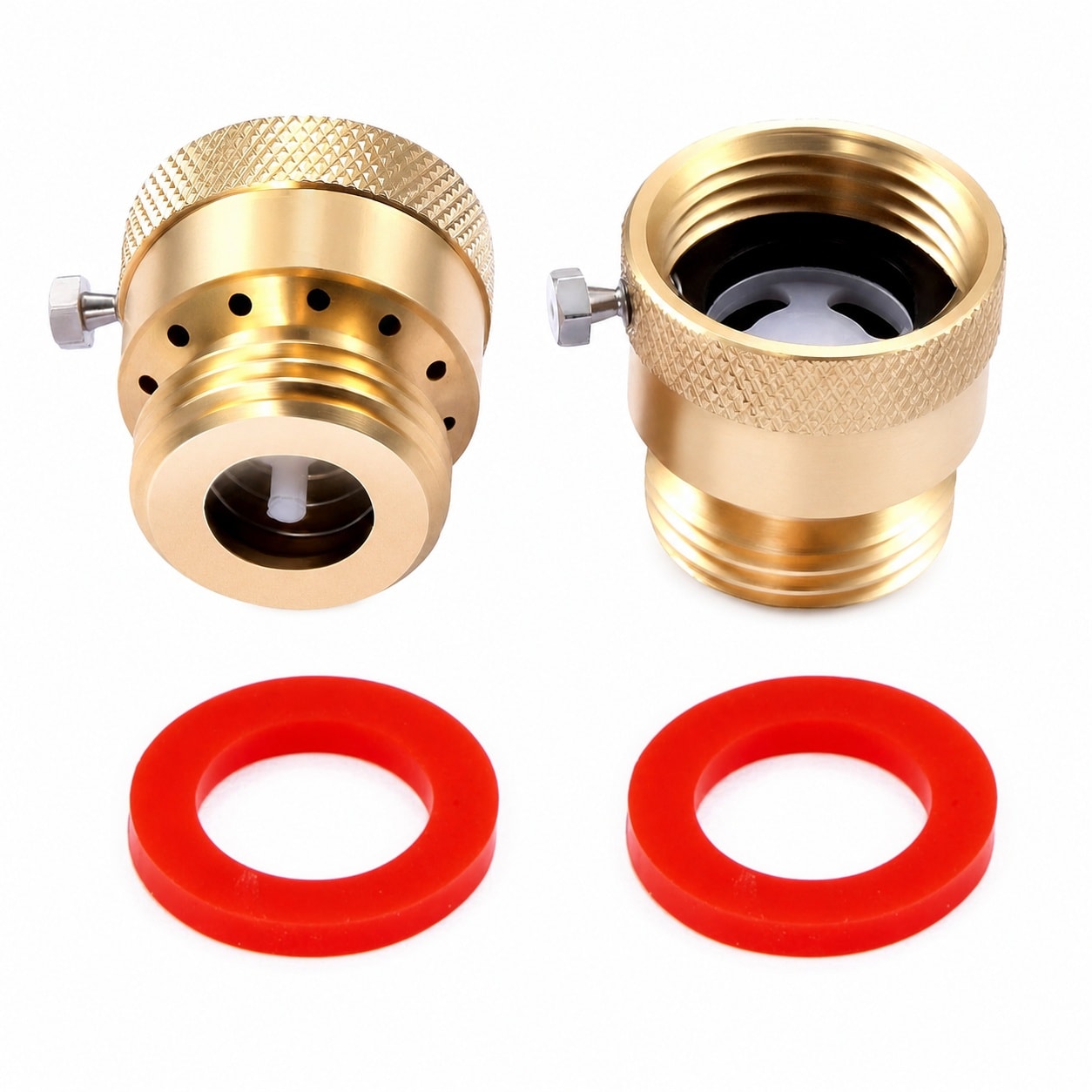 Aoibox  2 pack Brass Three Quarter Inch GHT Hose Bibb Connector Vacuum Breaker Backflow Preventer with Washers and Tape for Garden Spigot or RV
