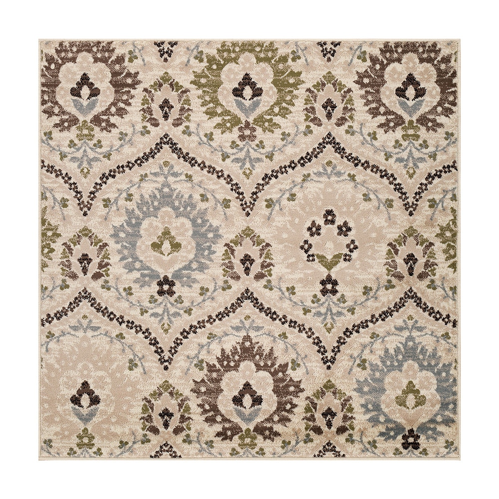 Ivory and Multicolor Floral Synthetic Square Area Rug