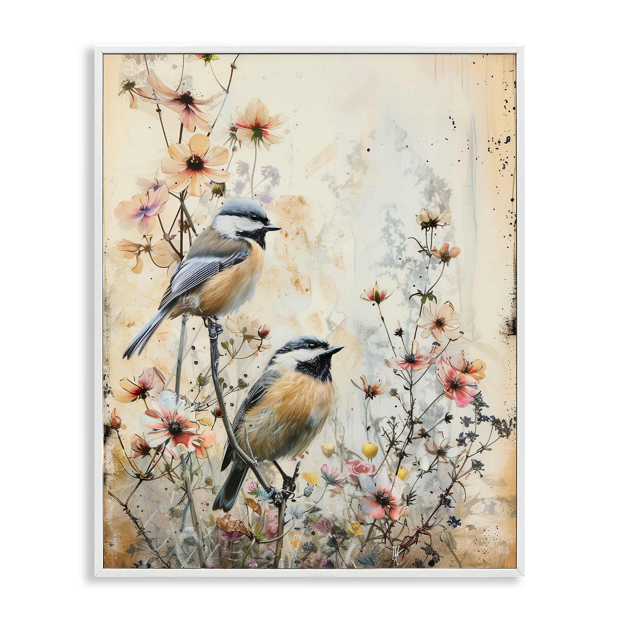 Stupell Industries BT-753-WFR-24X30 Sparrows Perched on Florals Framed Giclee design by Arlington Prints