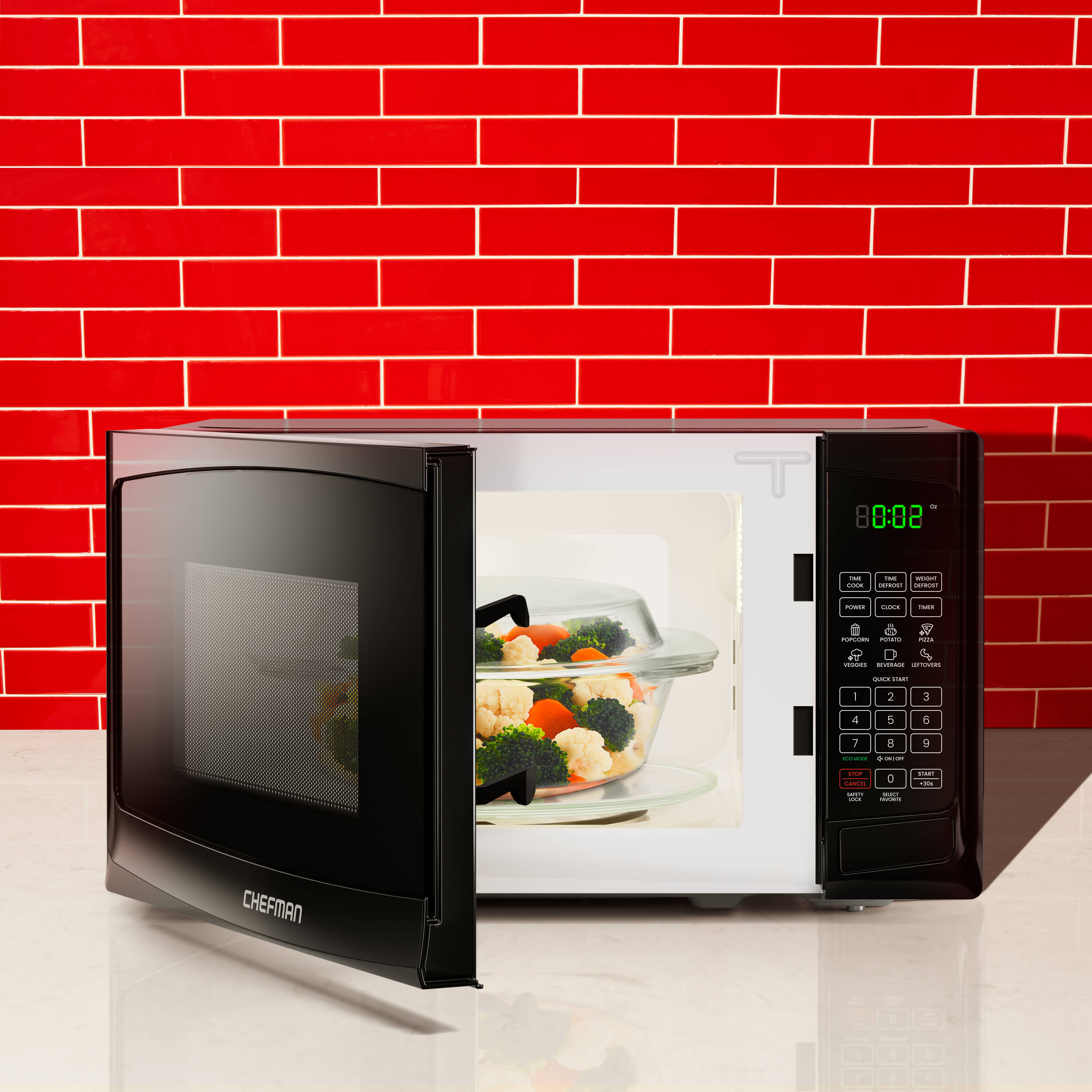 Chefman Countertop Microwave Oven 0.9 Cu. Ft. Digital Stainless Steel  Microwave 900 Watt with 6 Presets, Eco Mode, Mute Option, Memory Function,  Child