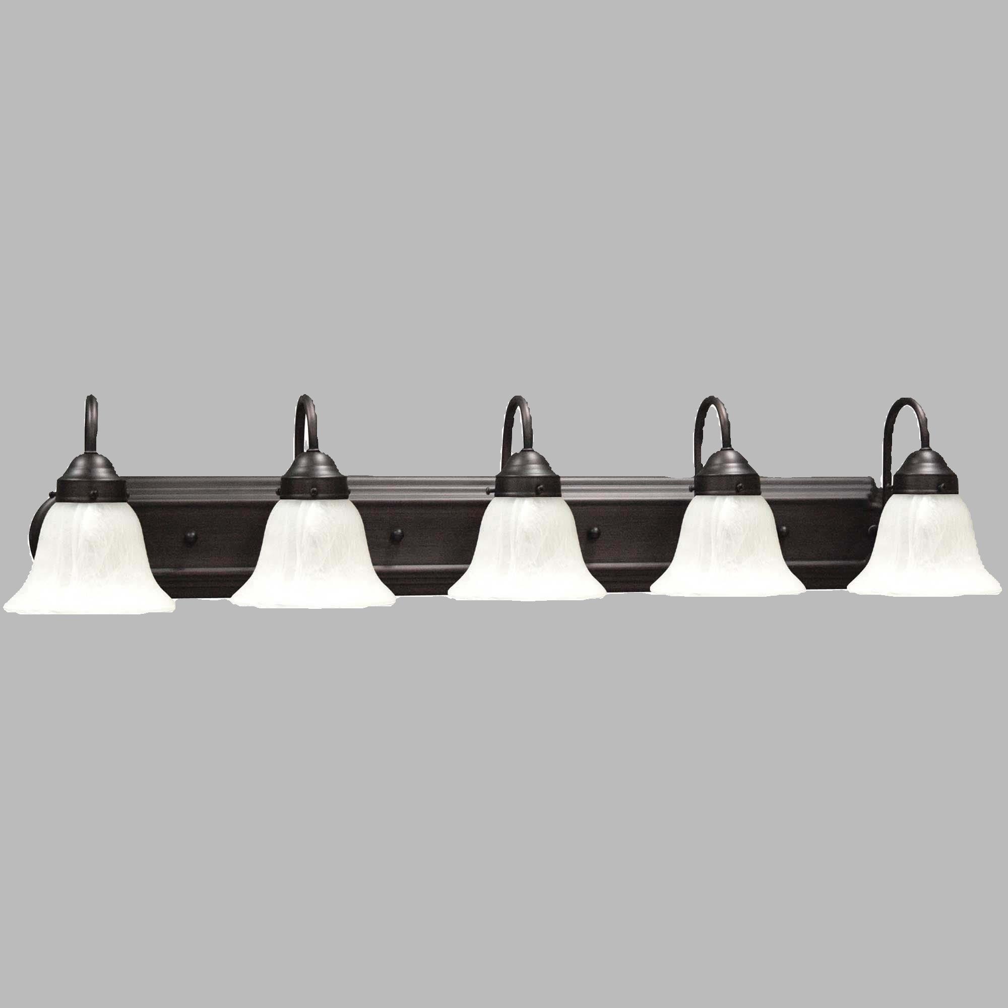 Minster Antique Bronze 5-Light Vanity Fixture with Alabaster Glass