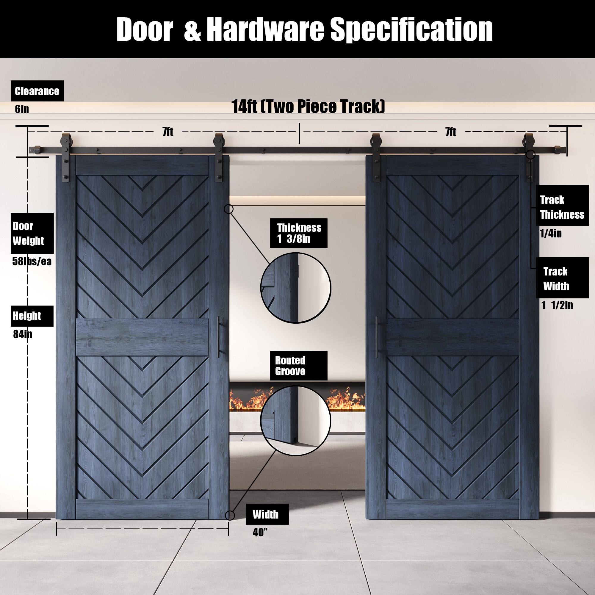 HOMACER YT2H168C-JT3-4084-NA Barn-Doors - View #2
