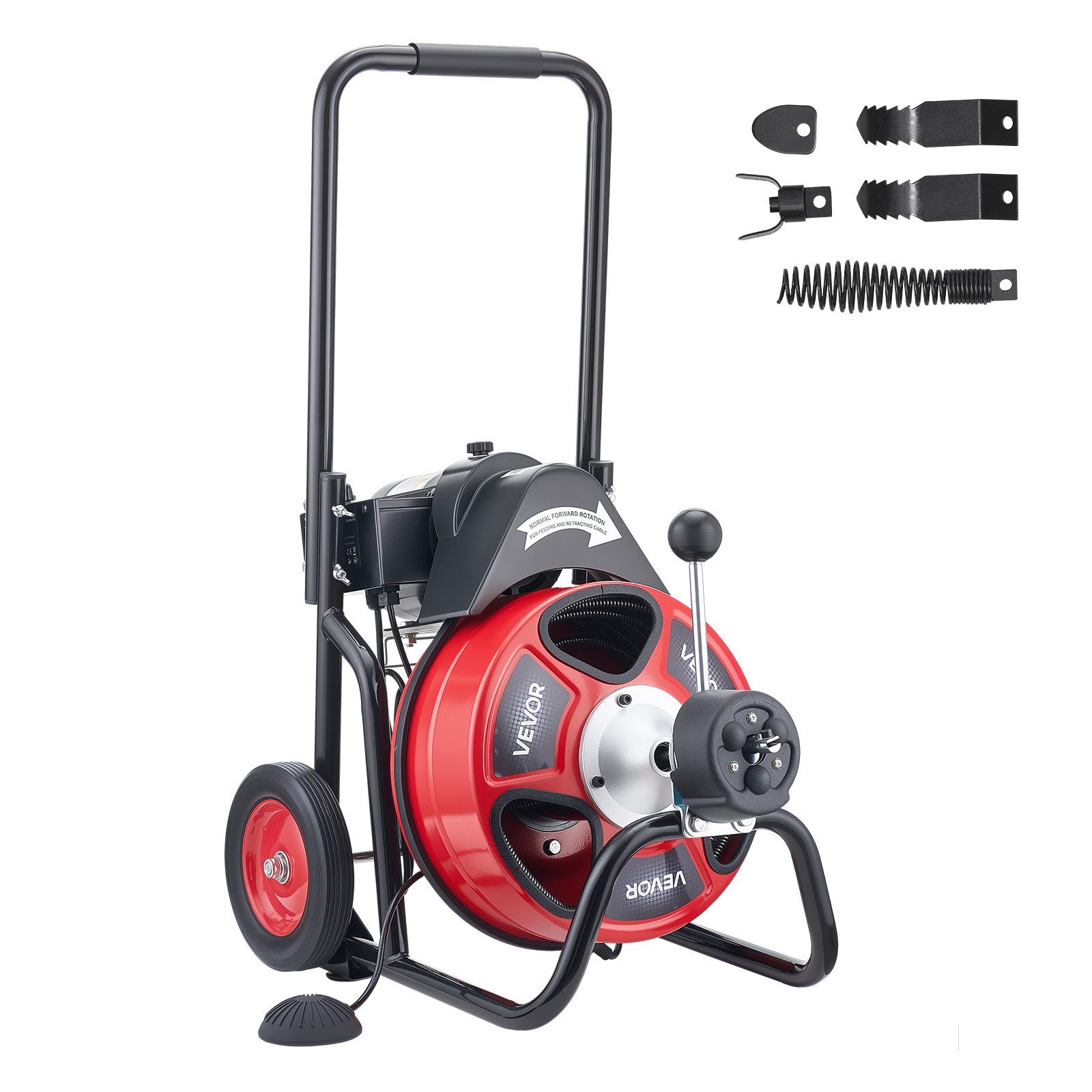 VEVOR - Drain Cleaner Machine 100 FT x 1/2 Inch Auto Feed Sewer Snake Auger on Wheels Portable Dr...
