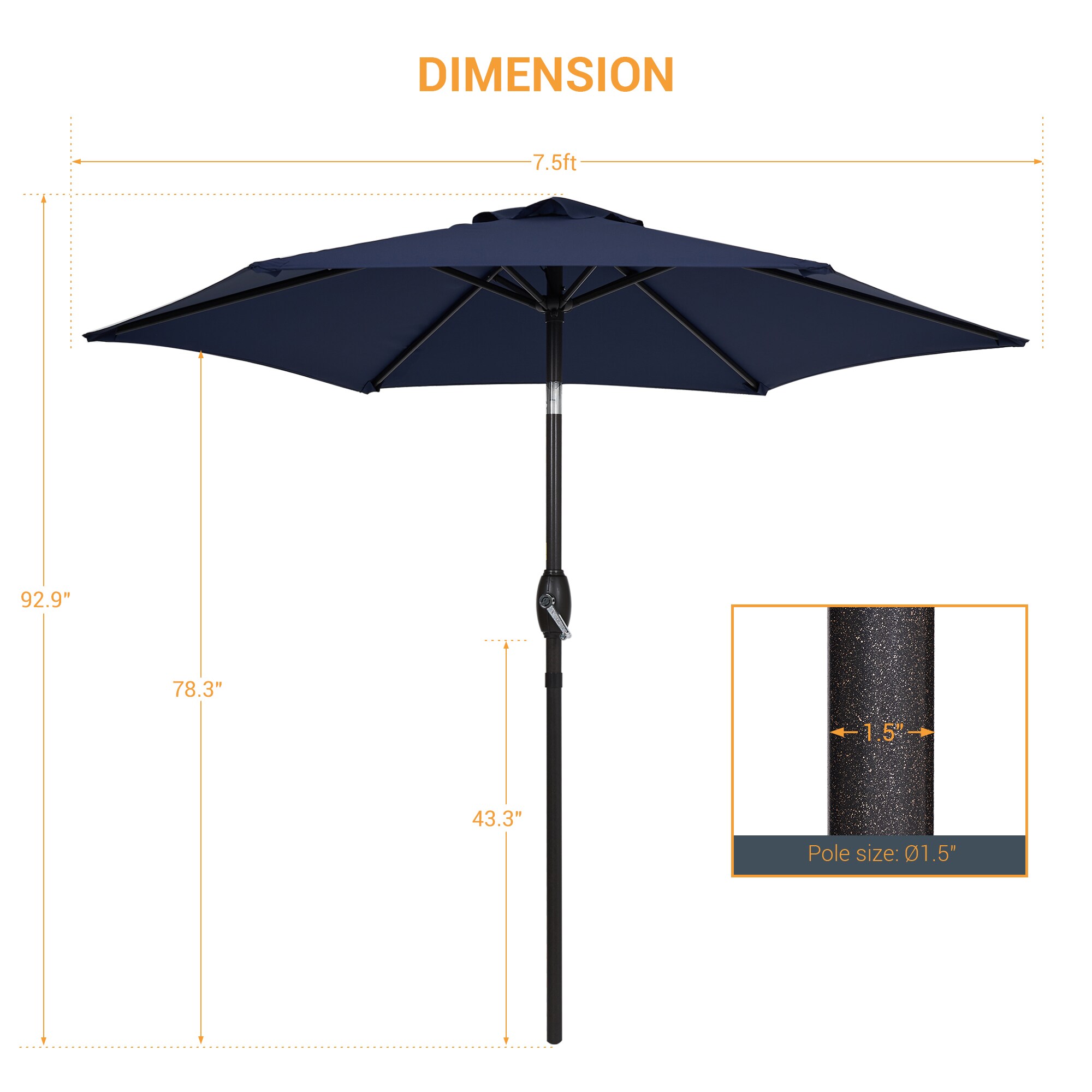 ACEGOSES 7.5-ft Navy Blue Push-button Tilt Market Patio Umbrella in the ...
