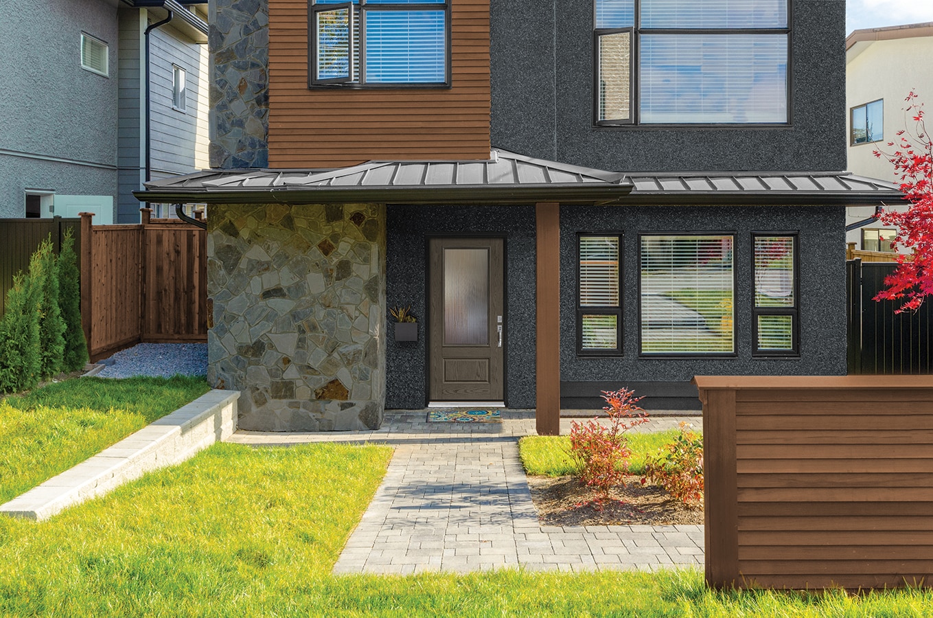 Therma-Tru Benchmark Doors Reed 36-in x 80-in Fiberglass 3/4 Lite Left-Hand Inswing Gray Ash Stained Prehung Single Front Door