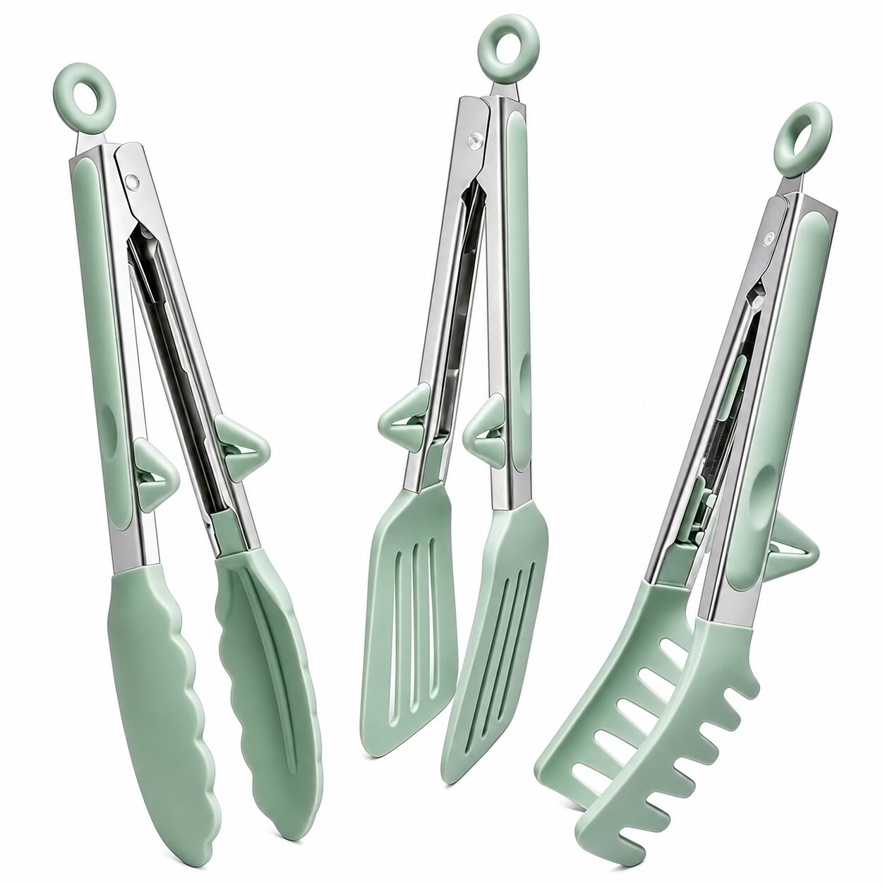 Aoibox  9 Inch Small Silicone Kitchen Tongs Set of 3 Mini Serving Tongs with Silicone Tips for Cooking Green